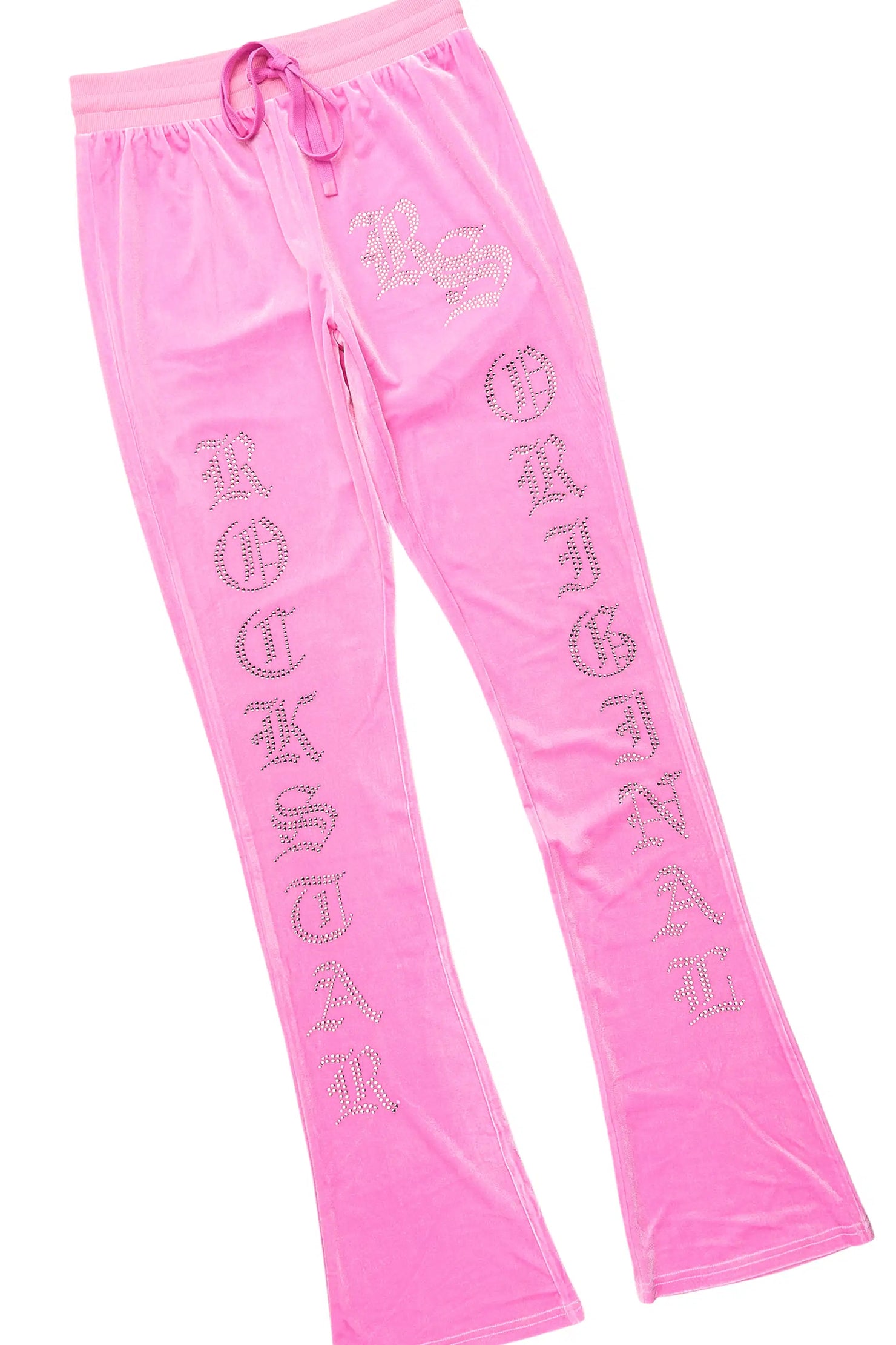 Doniqua Pink Rhinestone Velour Stacked Track Set