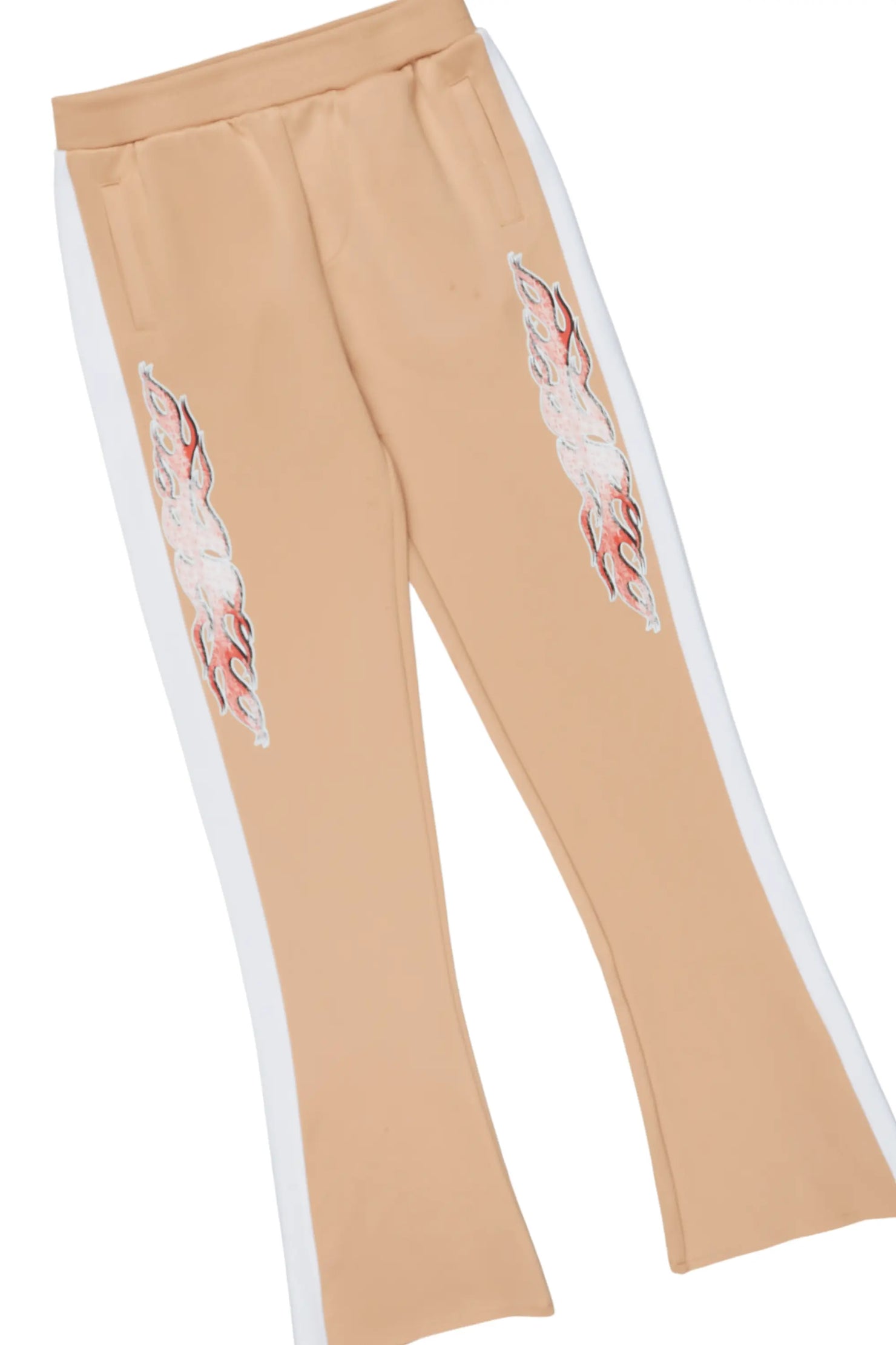 Girls Yashy Beige Tricot Stacked Flare Track Set