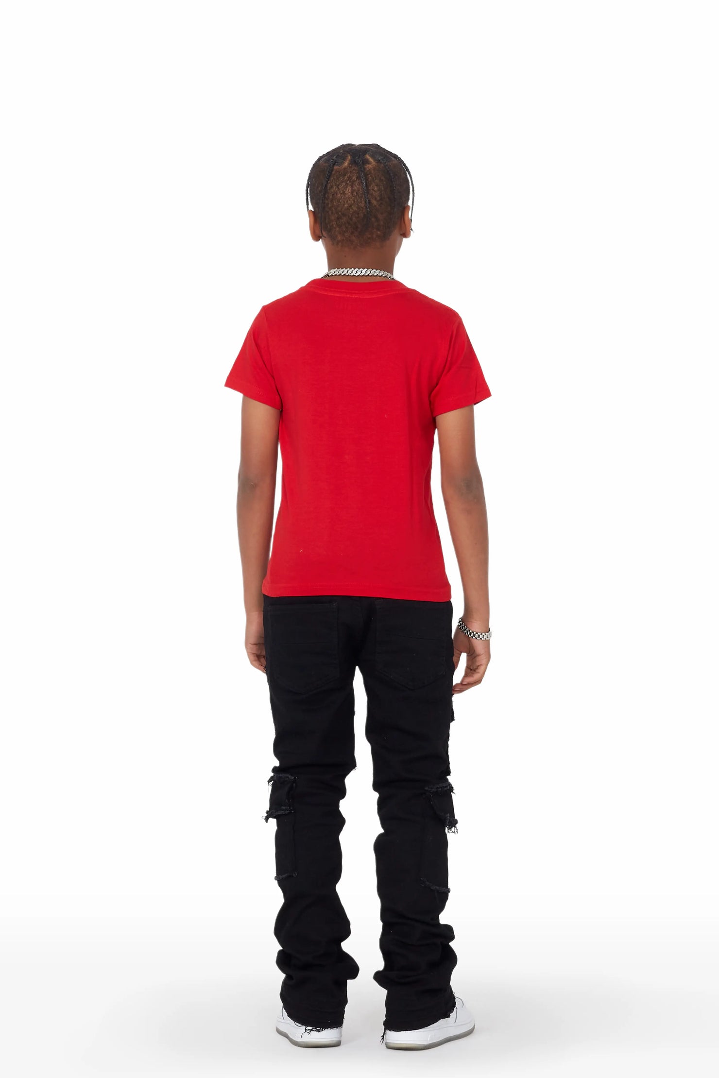 Boys Tyrell Black Stacked Flare Cargo Jean