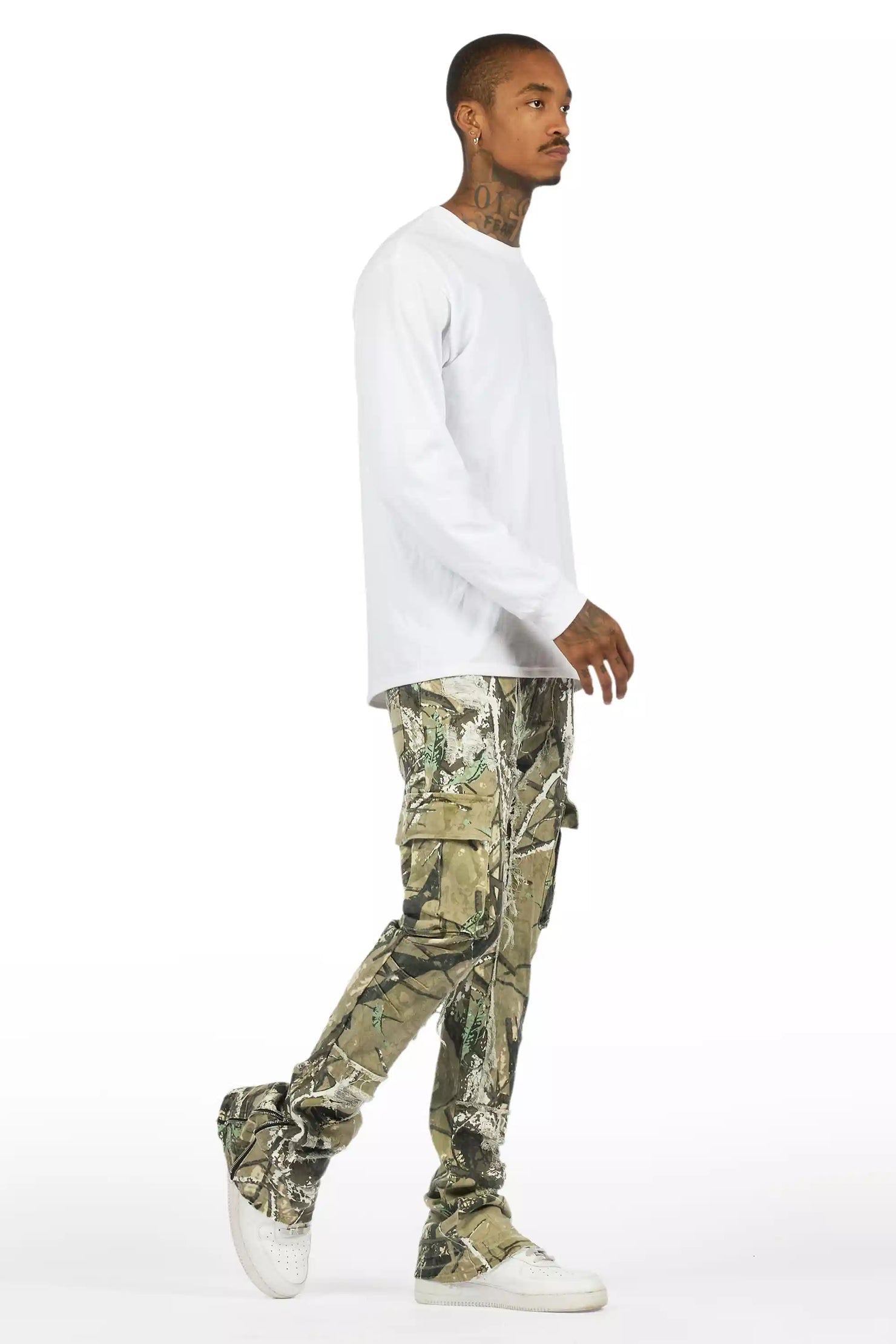 Aftermath Tree Camo/White Stacked Flare Jean