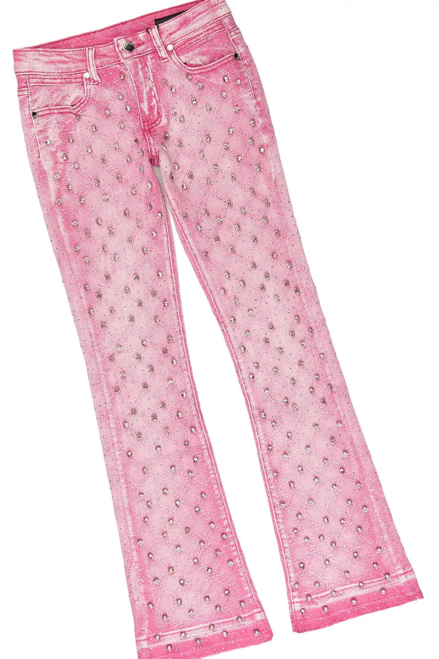 Girls Sareka Pink Rhinestone Denim Jacket/Jean Set