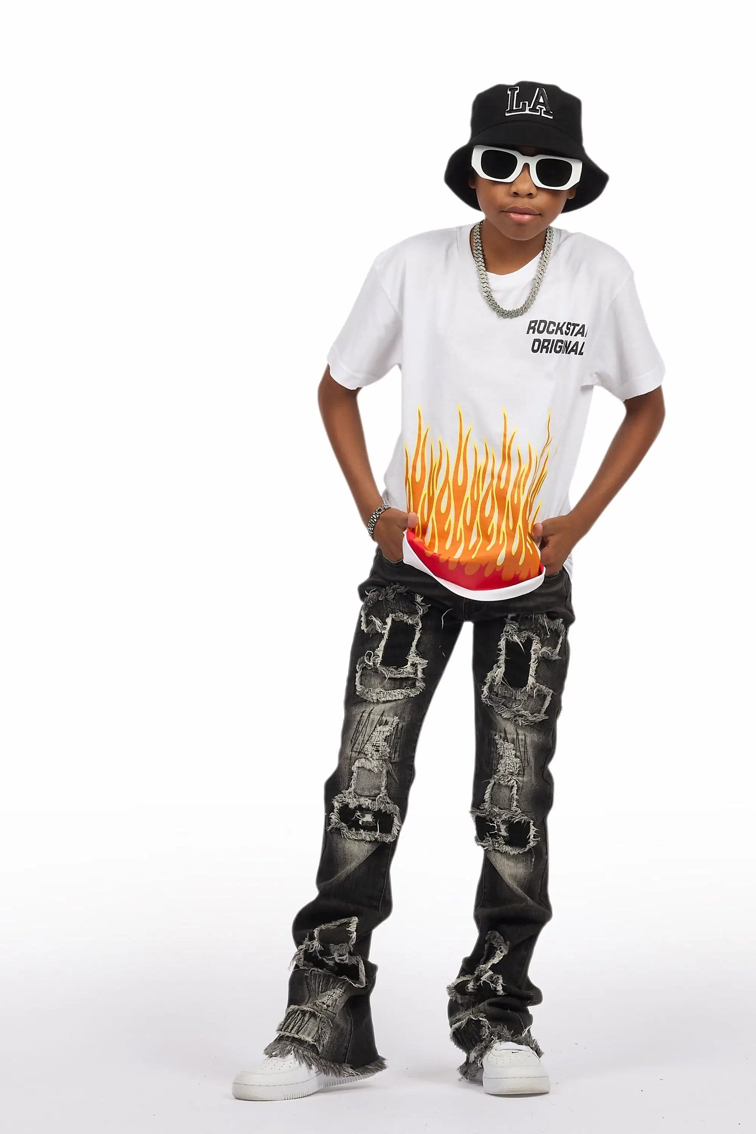 Boys Camden Grey Stacked Flare Jean