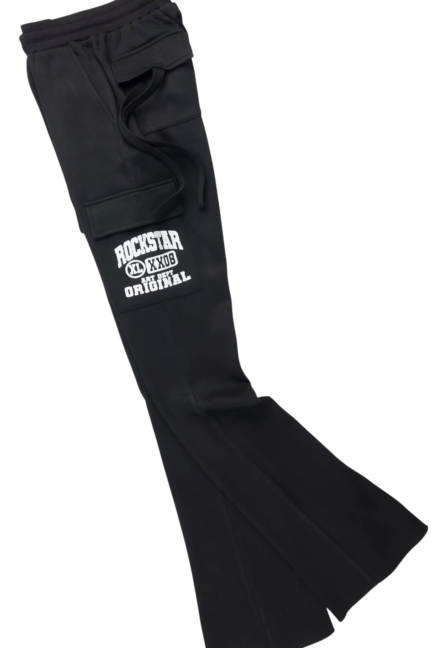 Elandira Black Cargo Stacked Track Pant