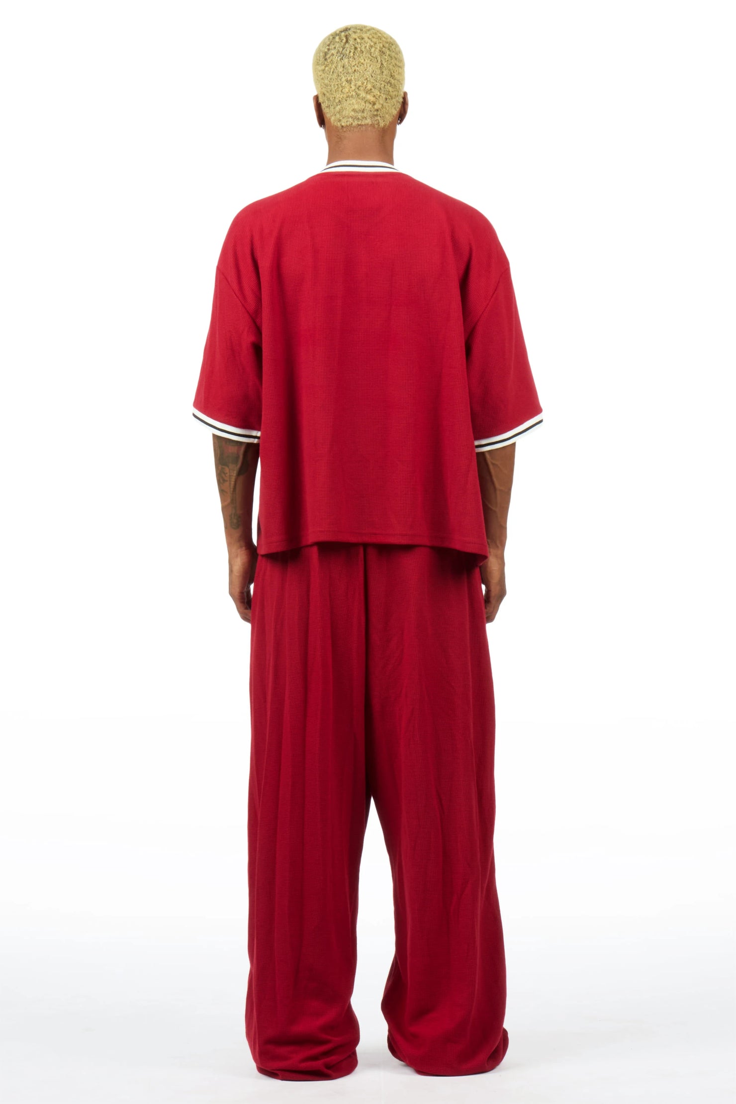 Ezel Red Crop Boxy Tee/Barrel Fit Track Set