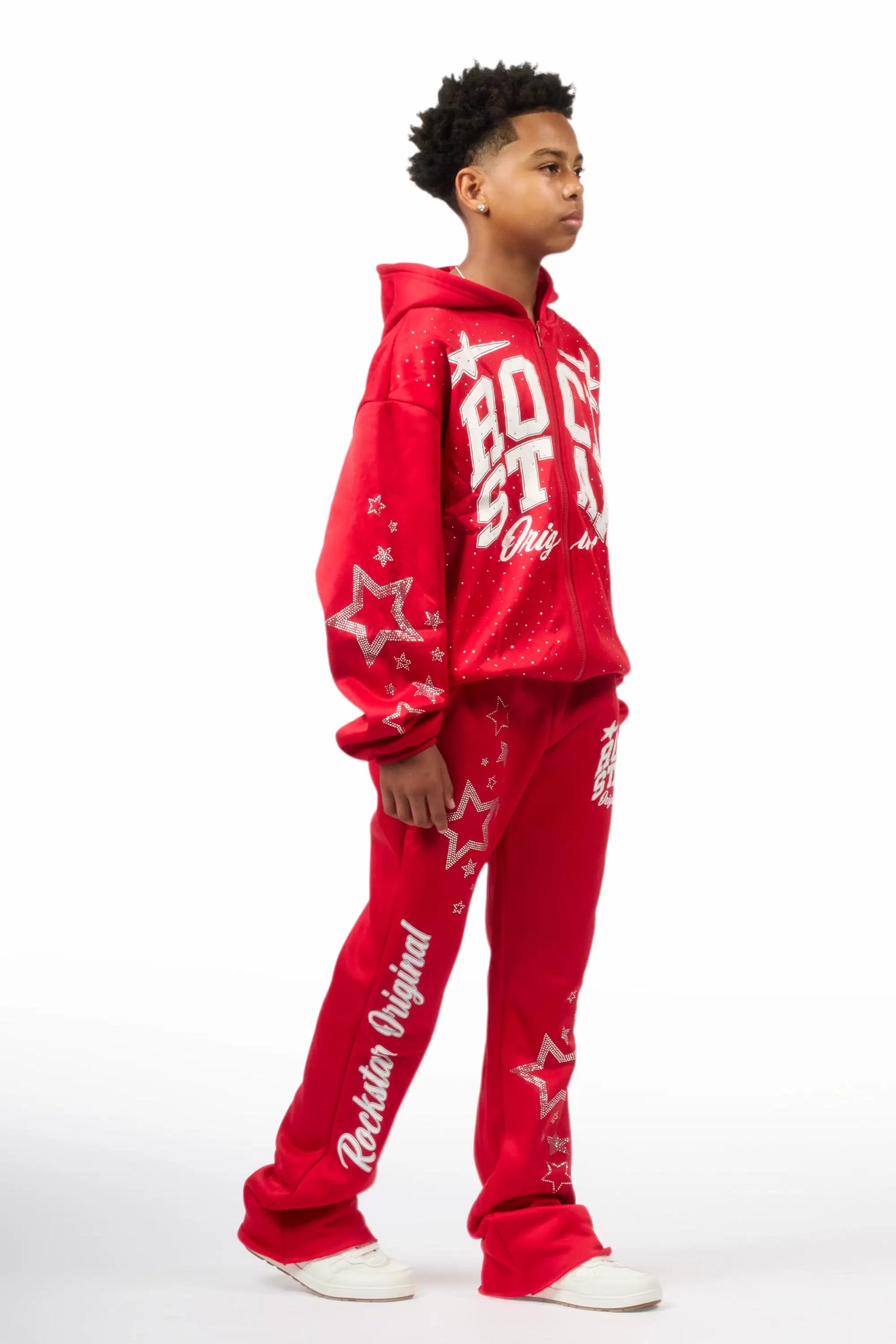 Boys Flaveyo Red/White Rhinestone Stacked Track Set