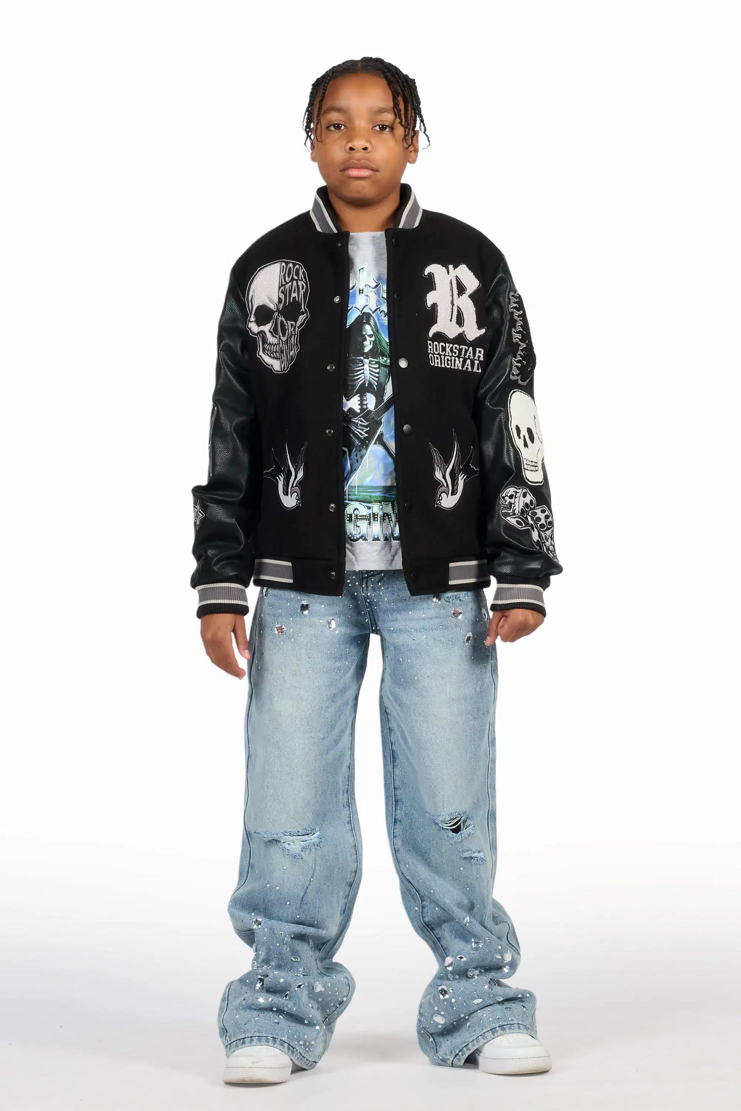 Boys Glanz Rhinestone Light Blue Baggy Fit Jean