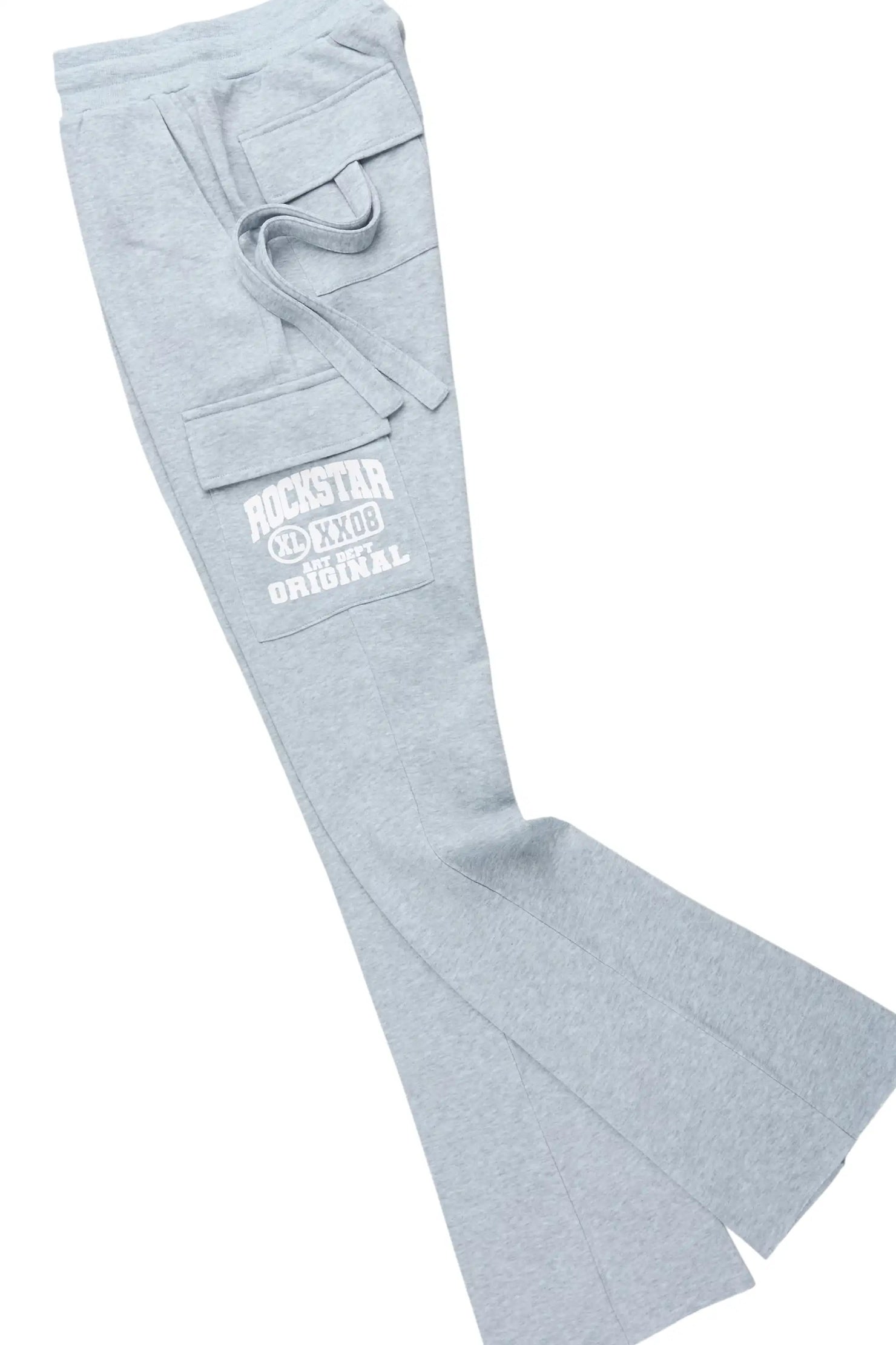 Elandira Heather Grey Cargo Stacked Track Pant