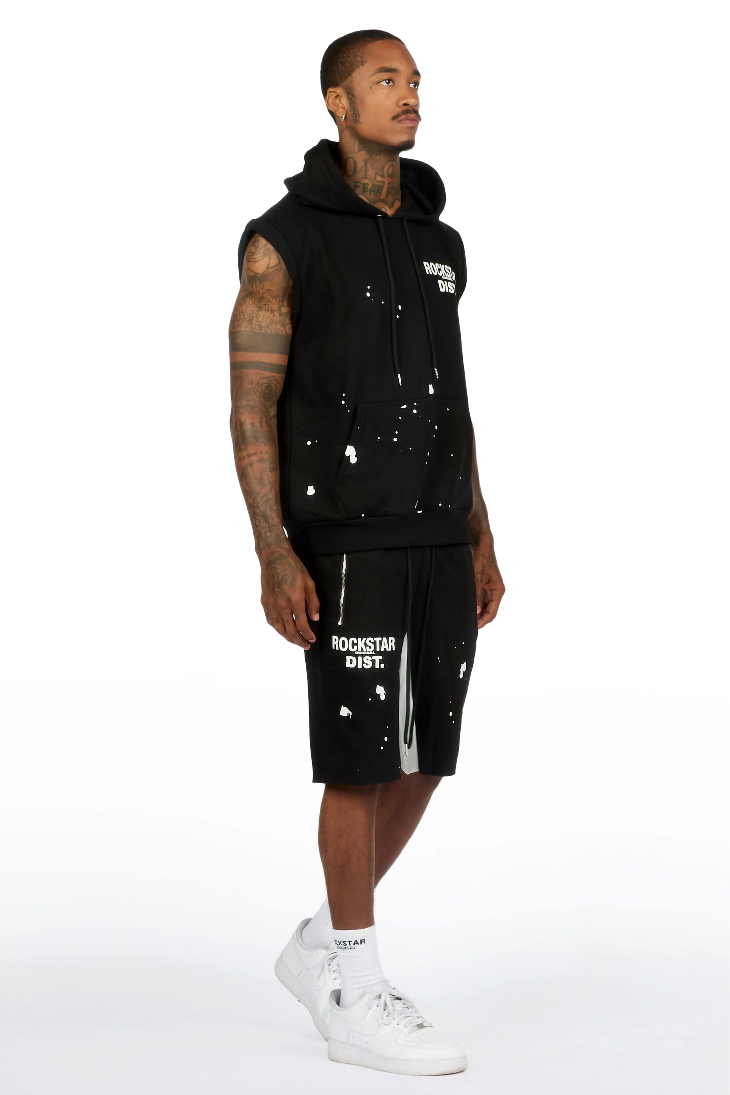 Raffer 3.0 Black Cut Off Sleeve Hoodie Short Set