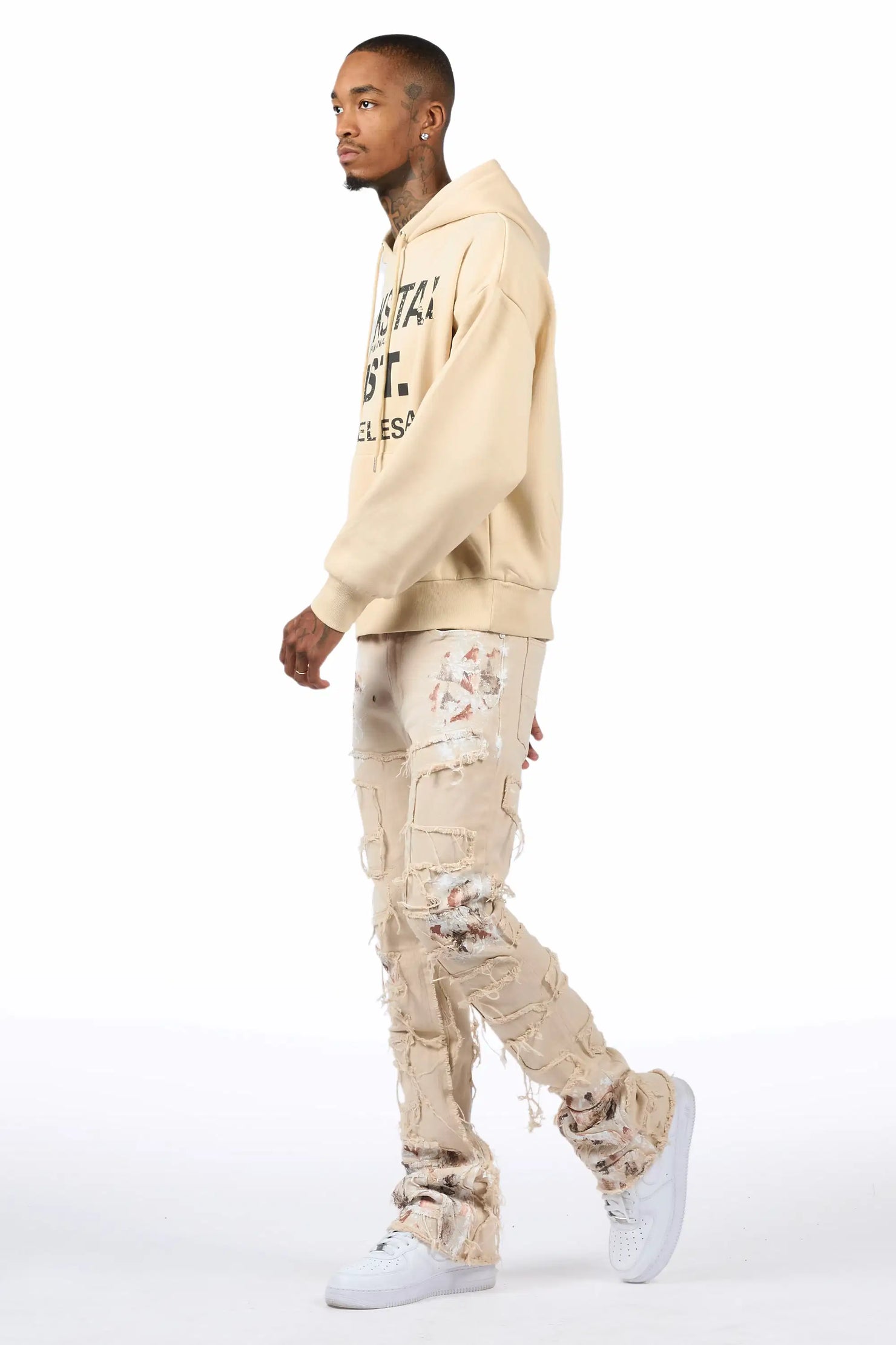 Saxon Beige/Beige Hoodie/Stacked Flare Jean Set