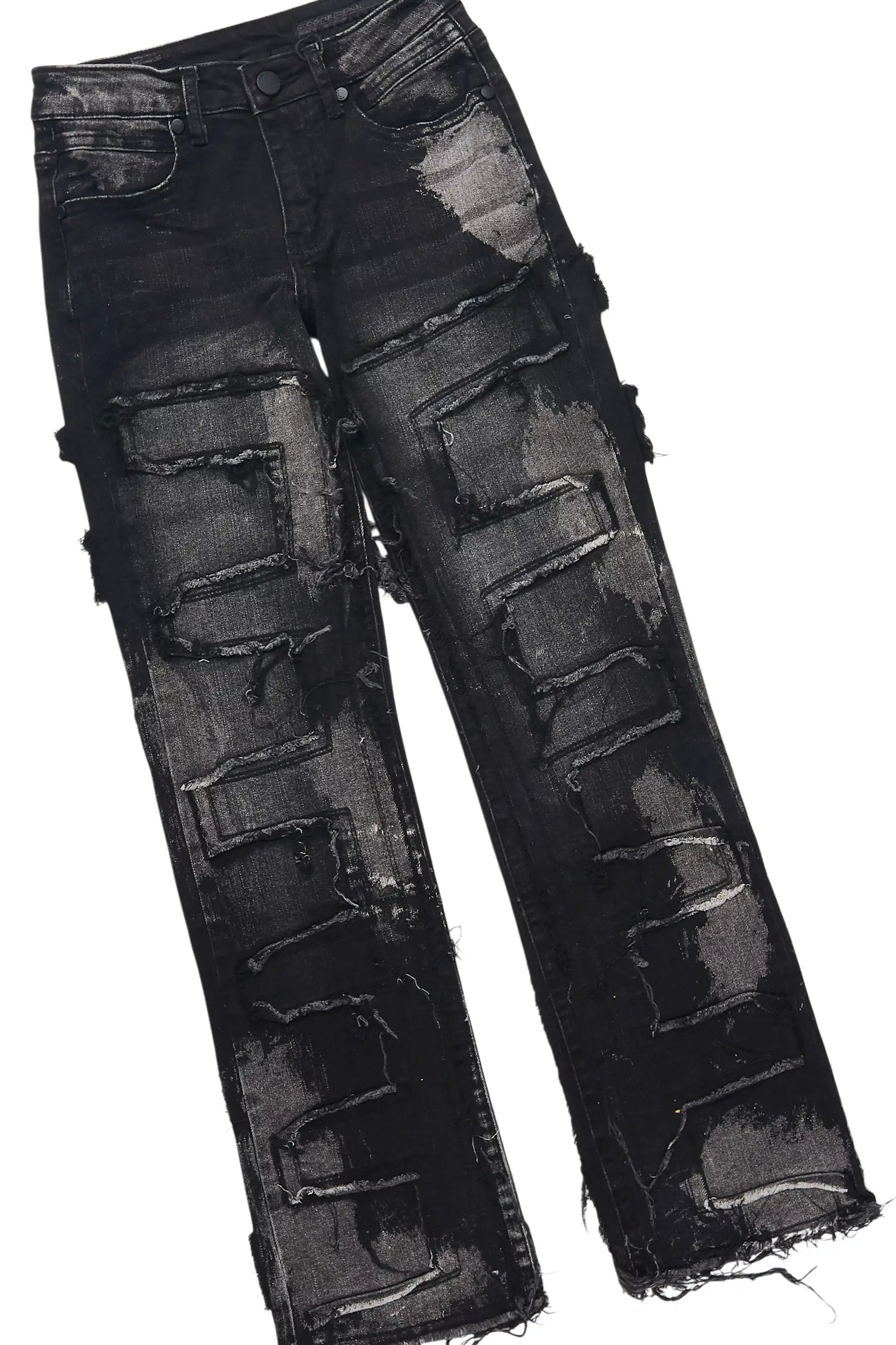 Boys Roeland Black Long Sleeve T-Shirt & Laban Black Stacked Flare Jean Set