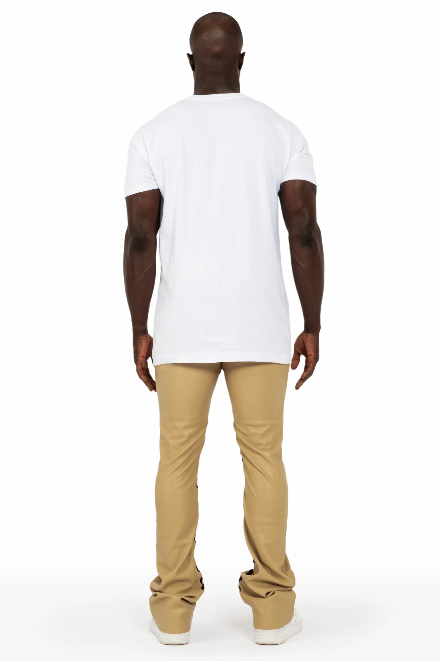 Eliam Beige/Black Faux Leather Stacked Flare Jean