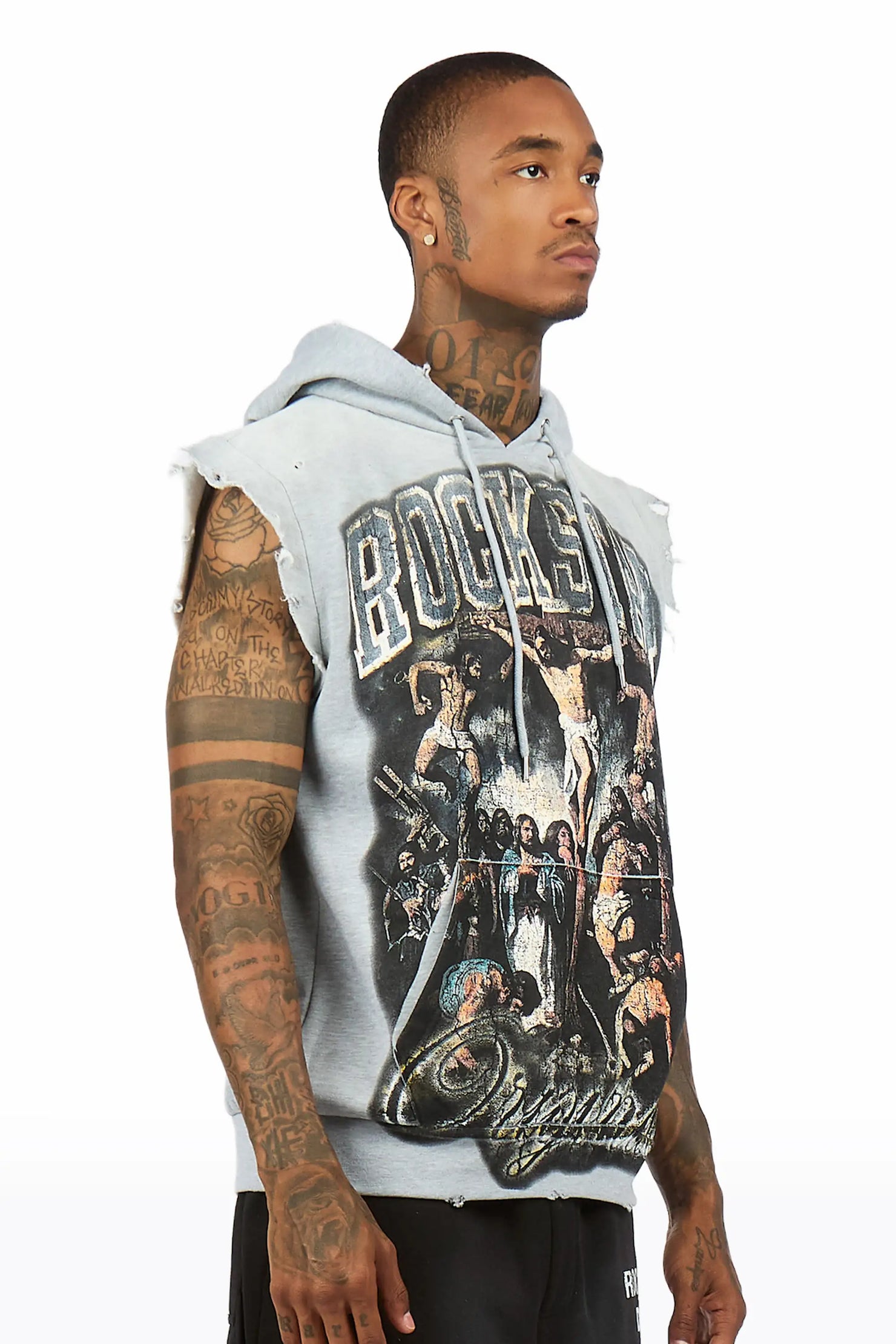 Waller Heather Grey Cut Sleeve Hoodie