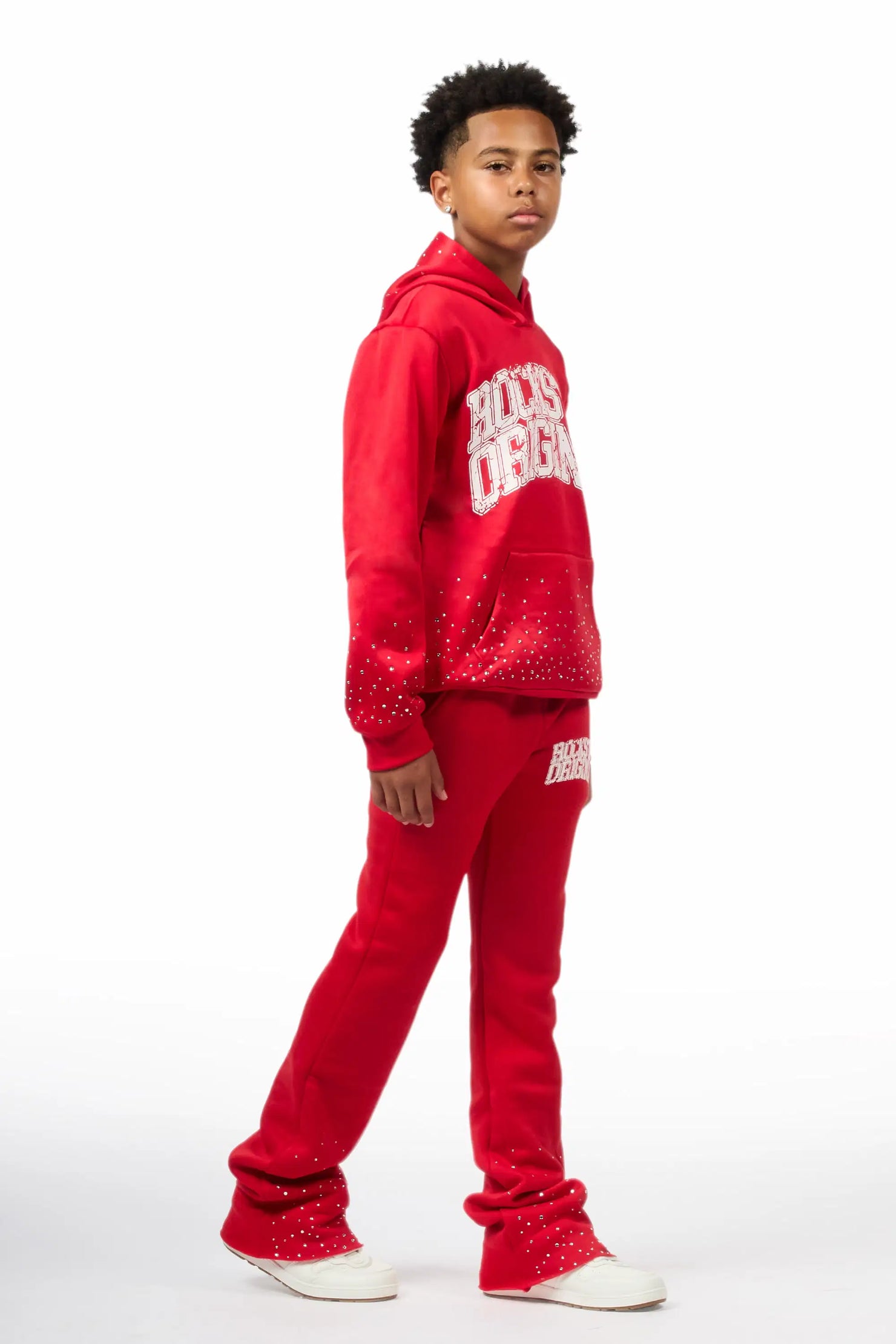 Boys Dontrello 2.0 Red Rhinestone Stacked Track Set