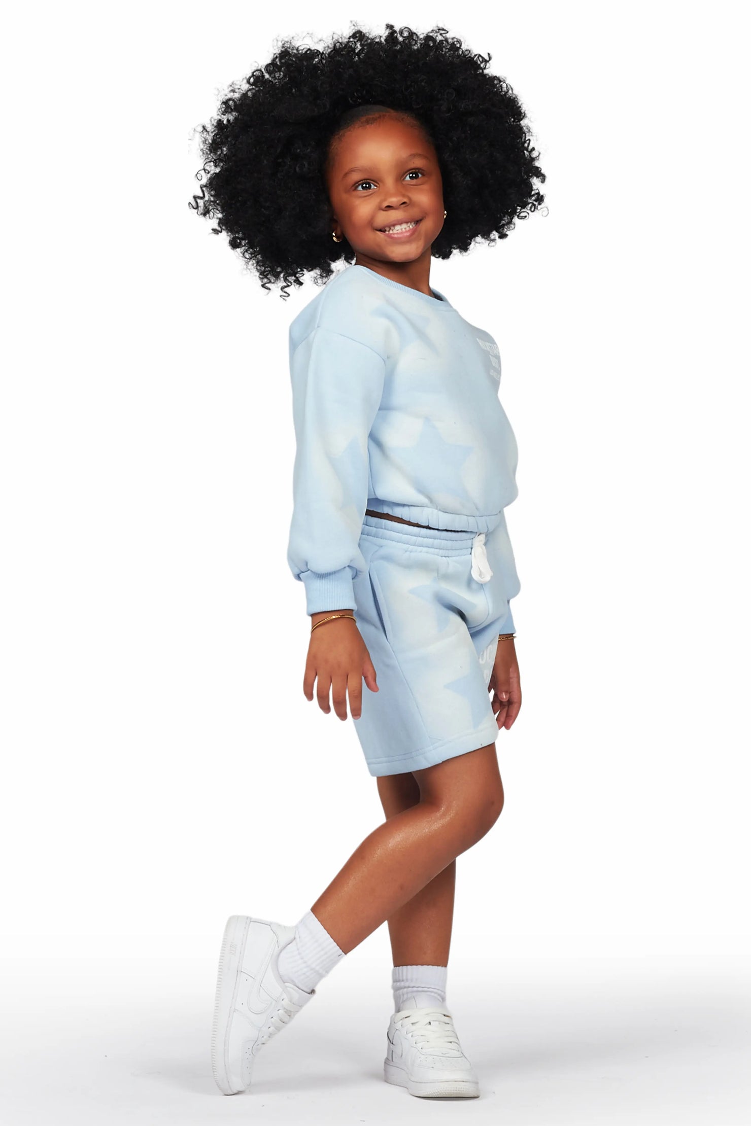 Girls Dally Light Blue Crop Top Short Set