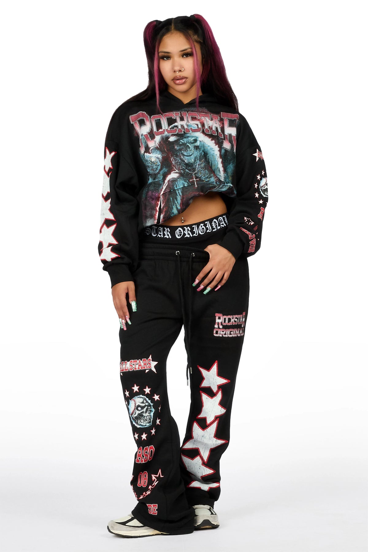 Jaiyana Black Graphic Baggy Fit Track Set