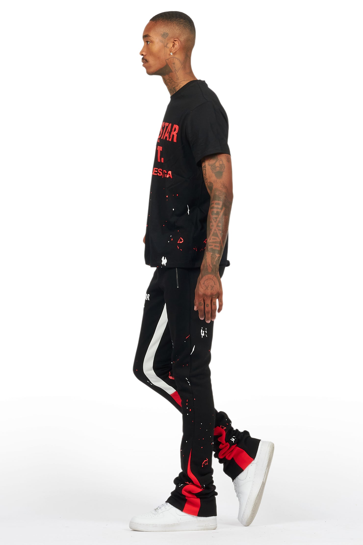Scottie Black/Red T-Shirt/Stacked Flare Track Pant Set