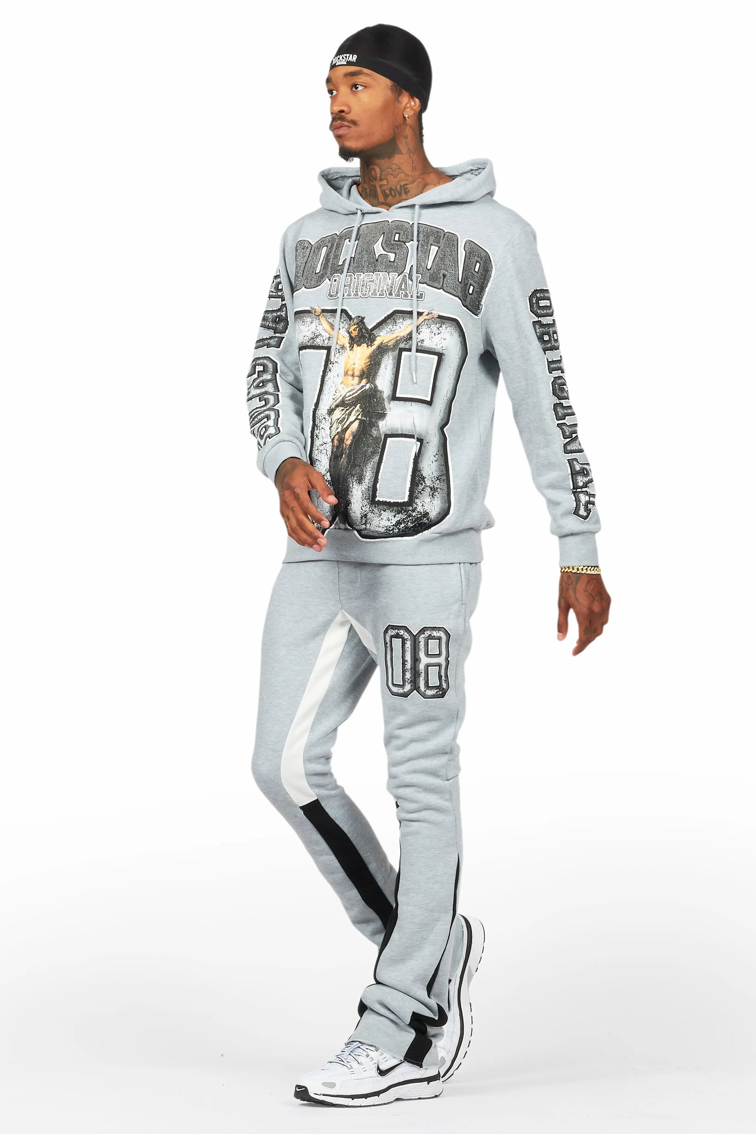 Fields Grey/White Stacked Flare Hoodie Track Set