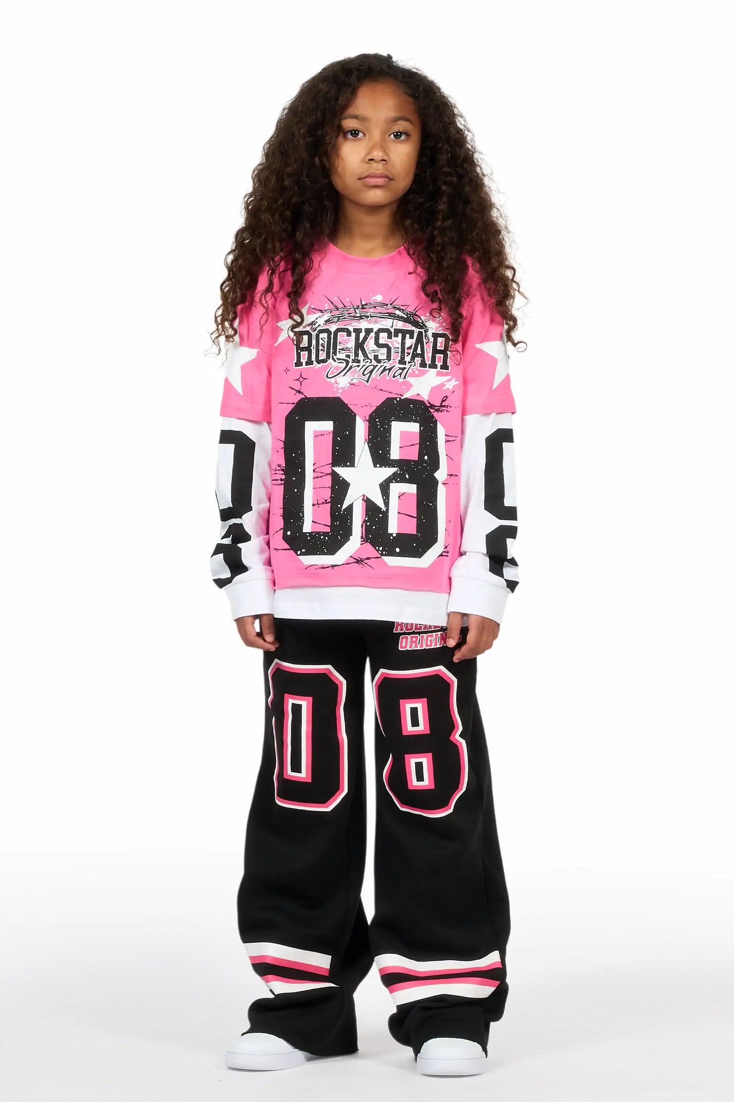 Girls Lenayh Black/Pink Baggy Track Pant