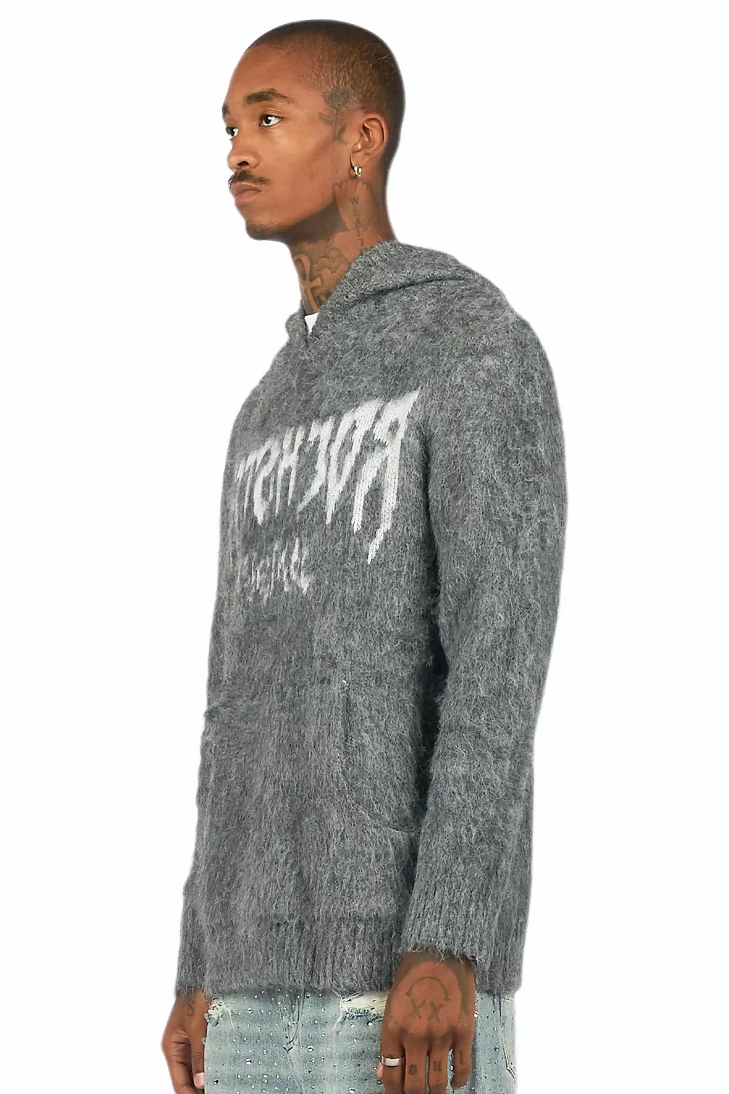 Andros Reflected Grey Graphic Knitted Hoodie
