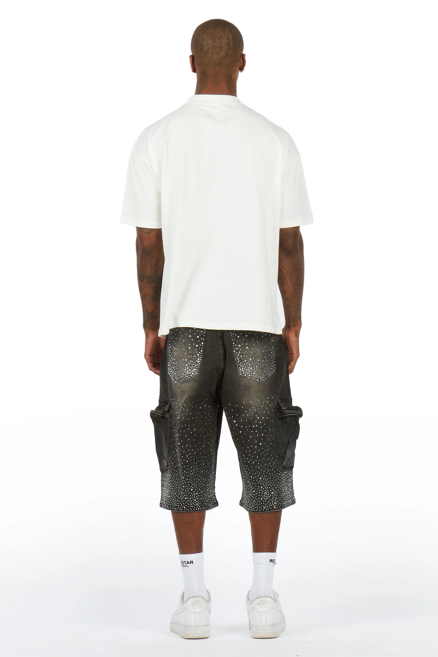 Keoni White Rhinestone T-Shirt Denim Jort Set