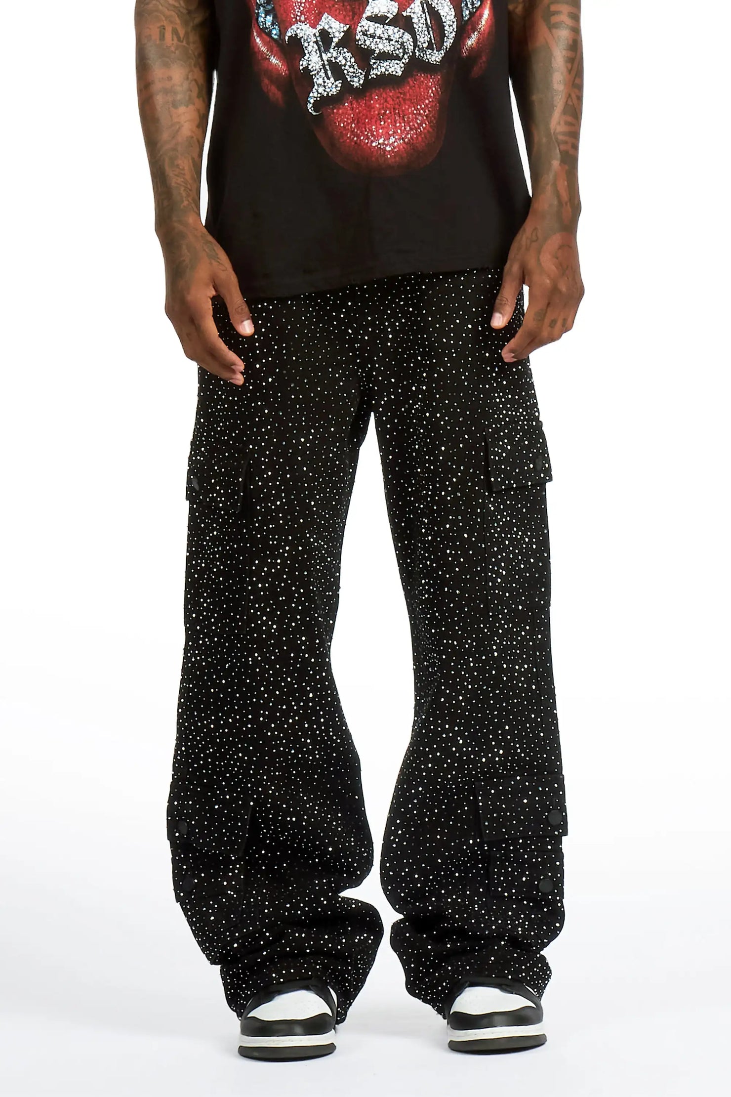 Aeson Black Rhinestone Baggy Fit Jean