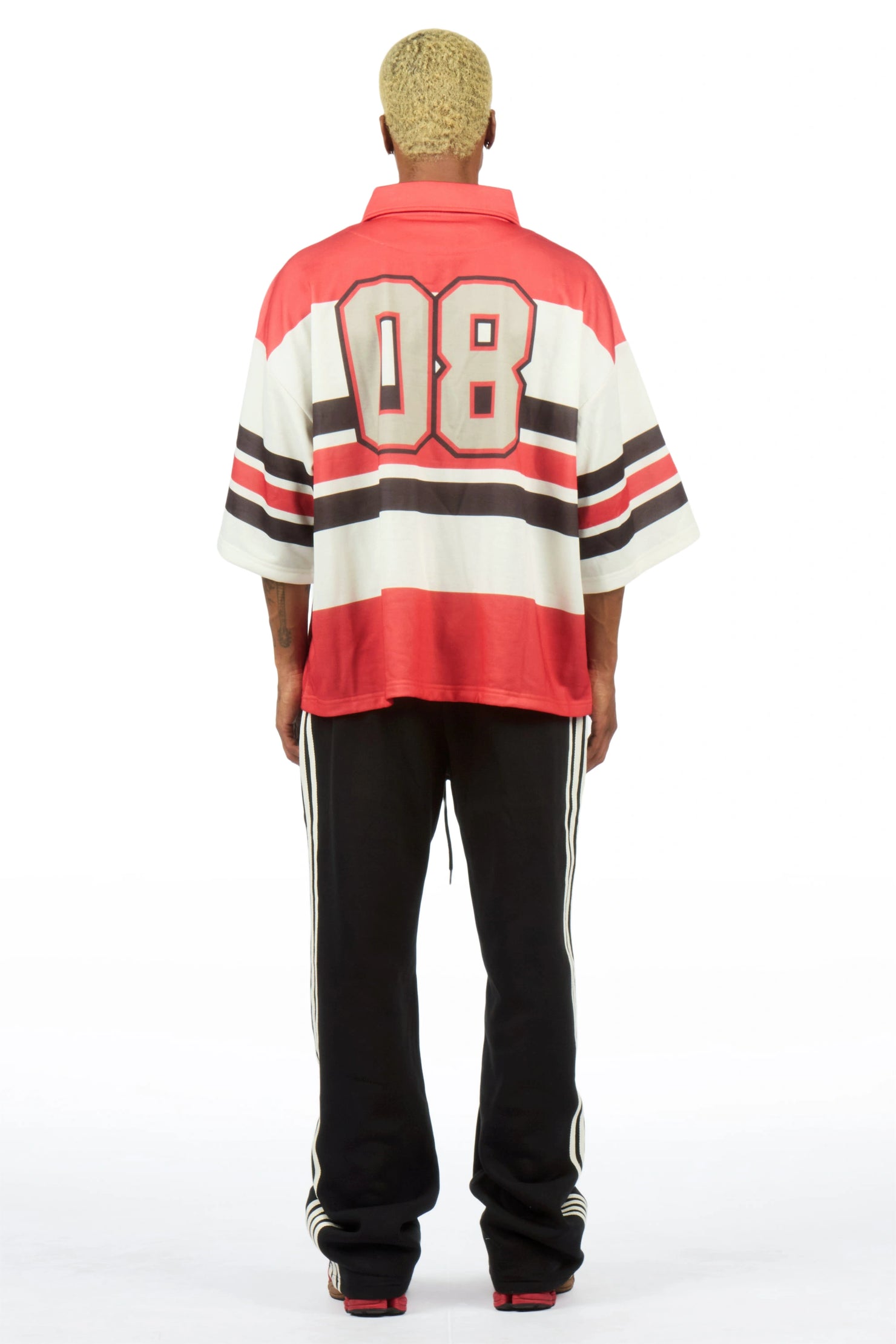 Yazan Red Crop Boxy Polo/ French Terry Relaxed Pant Track Set