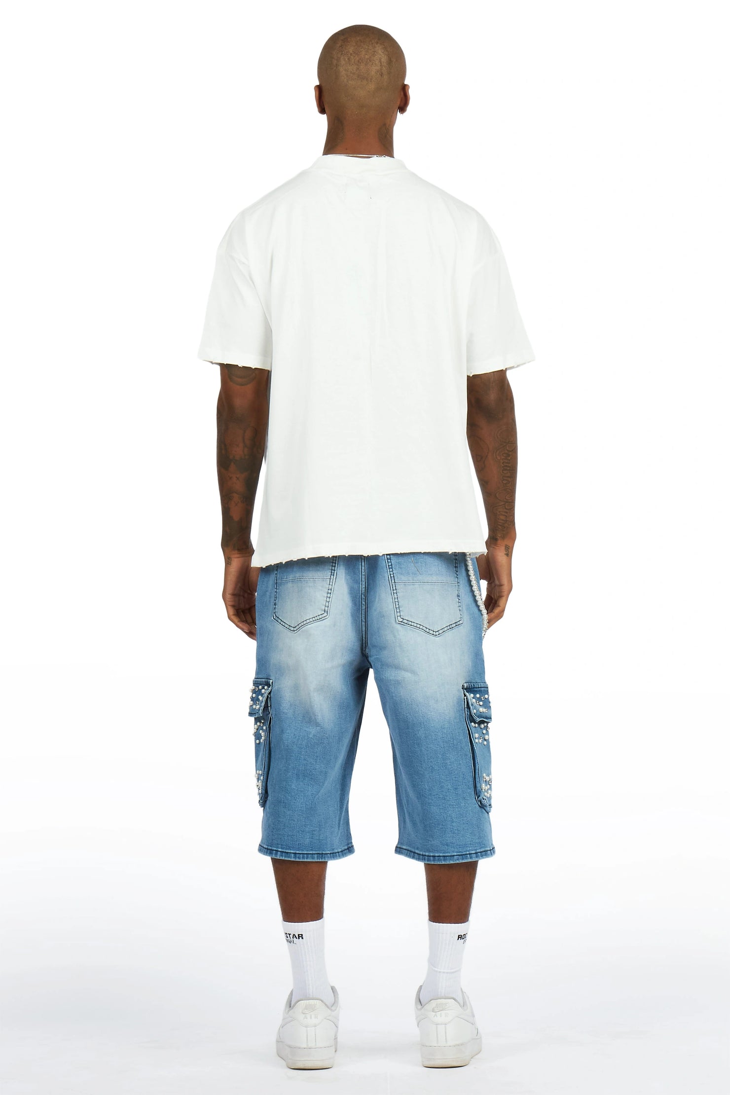 Teo Blue Rhinestone T-Shirt Denim Jort Set