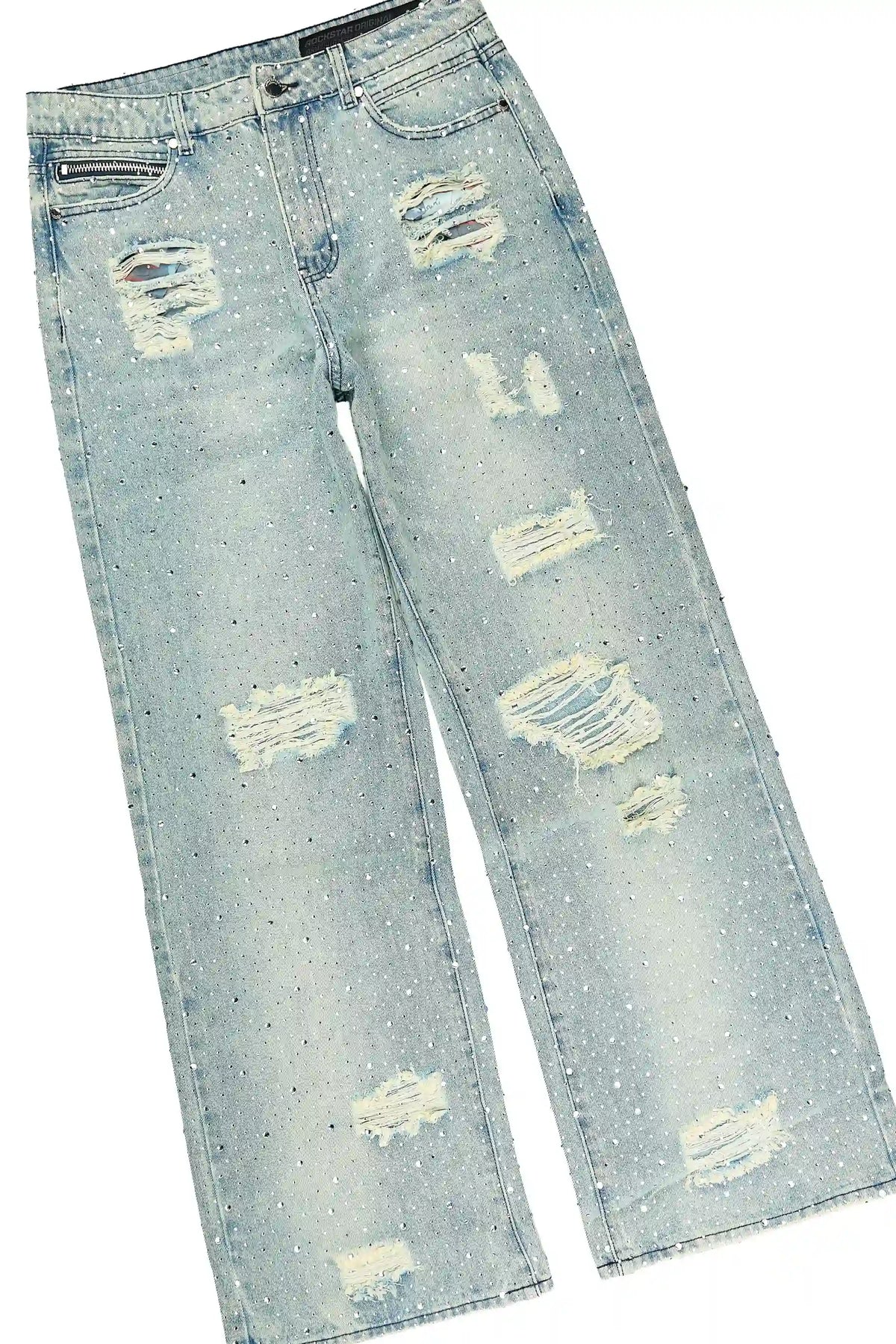 Discolite Tint Blue Rhinestone Denim Jacket/Baggy Jean Set