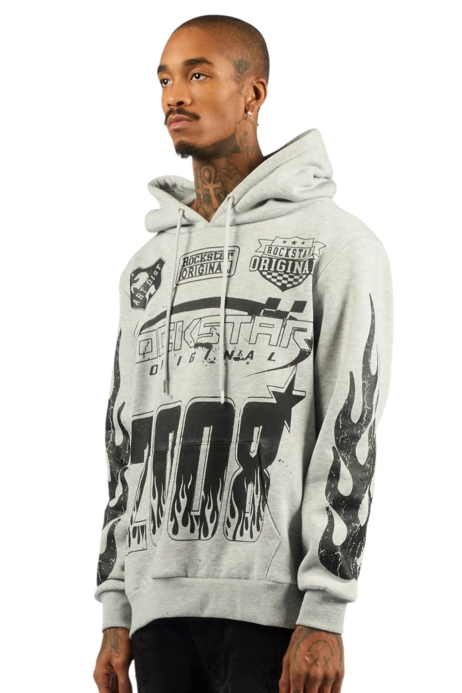Amos Heather Grey Graphic Relaxed Hoodie