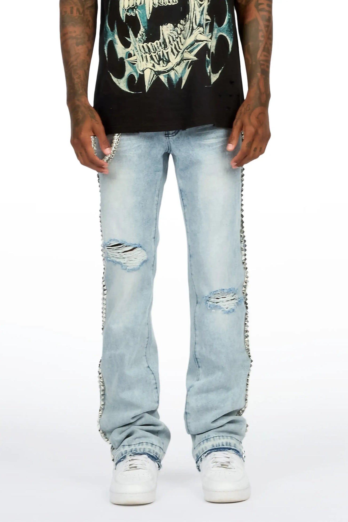 Tyce Light Blue Pearl Stacked Fit Jean