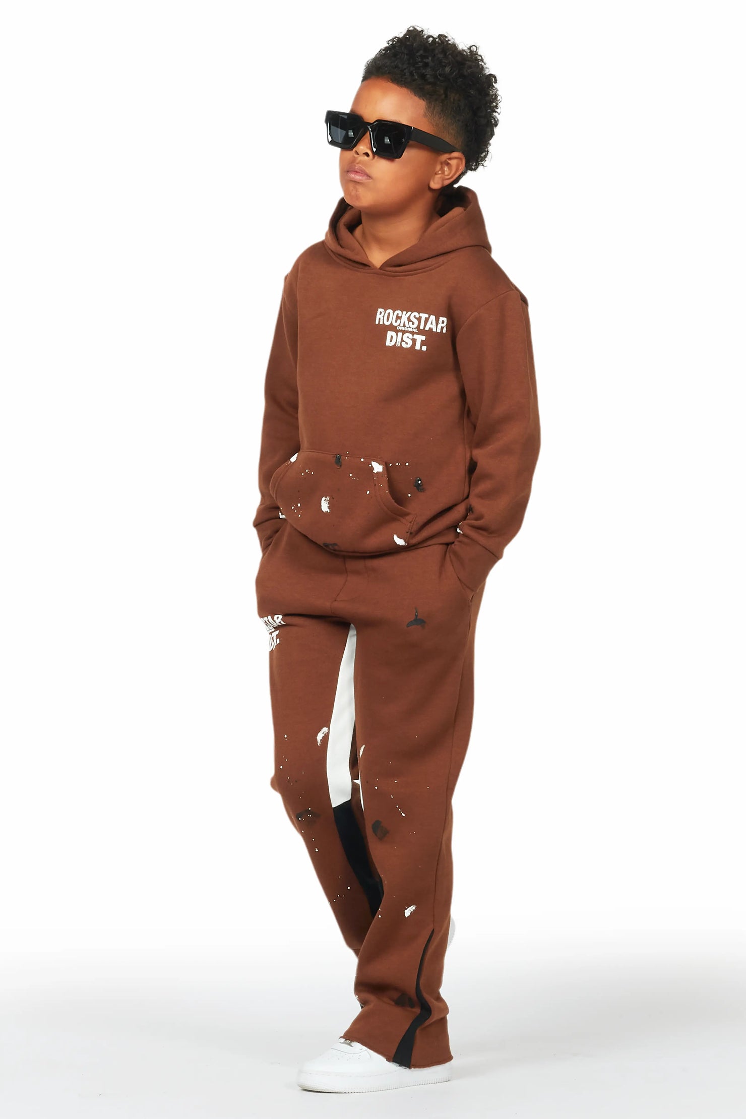 Boys Jaco Brown Hoodie Stacked Flare Track Set