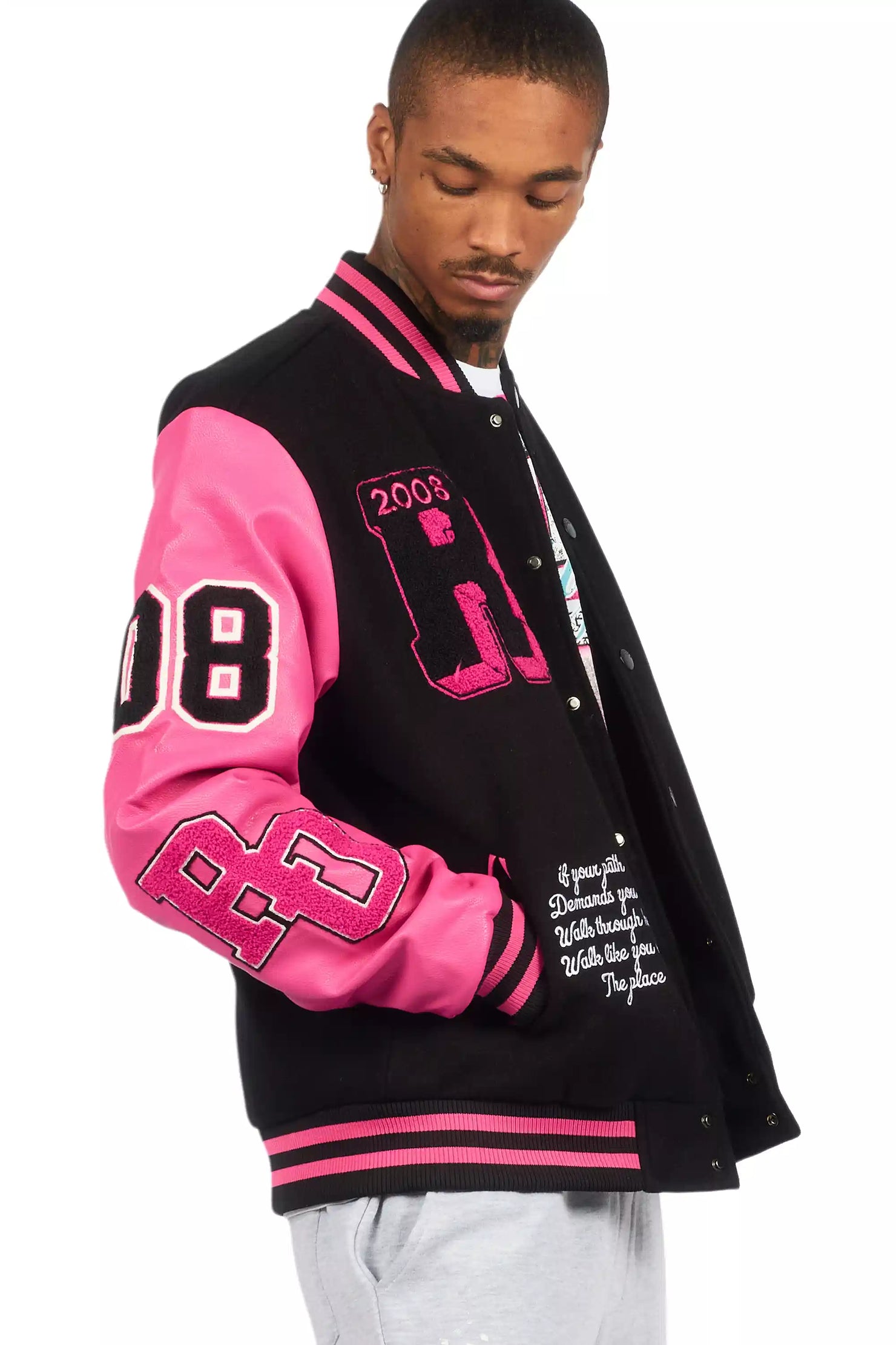 Leslaw Pink/Black Varsity Jacket