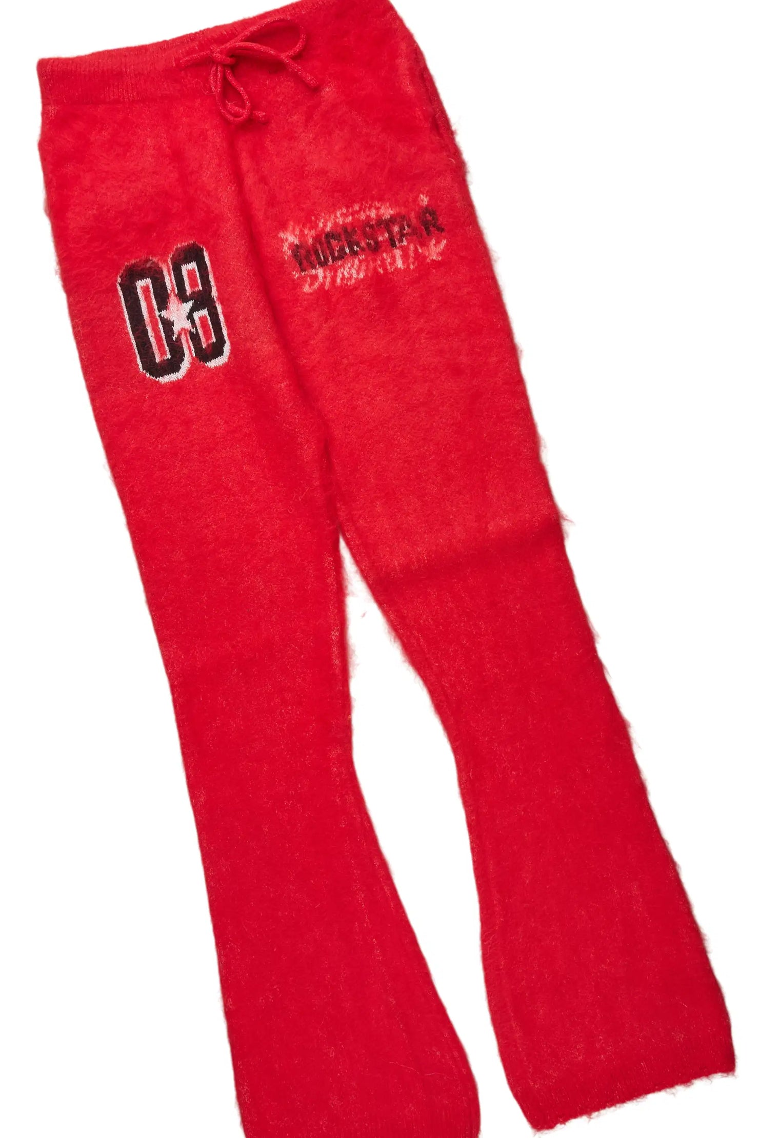 Allstar Red Hoodie Stacked Flare Knitted Mohair Track Set