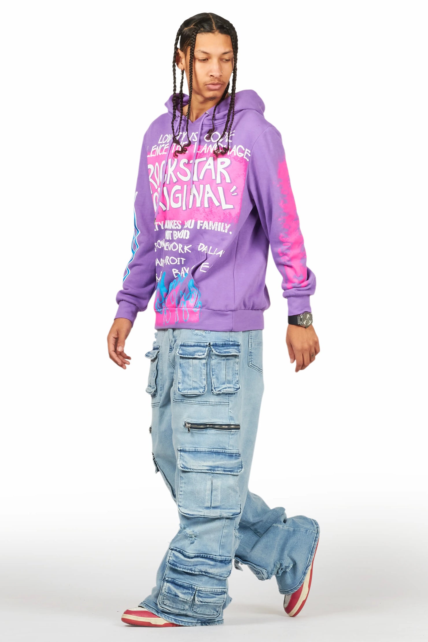 Beno Purple Distressed Graphic Hoodie