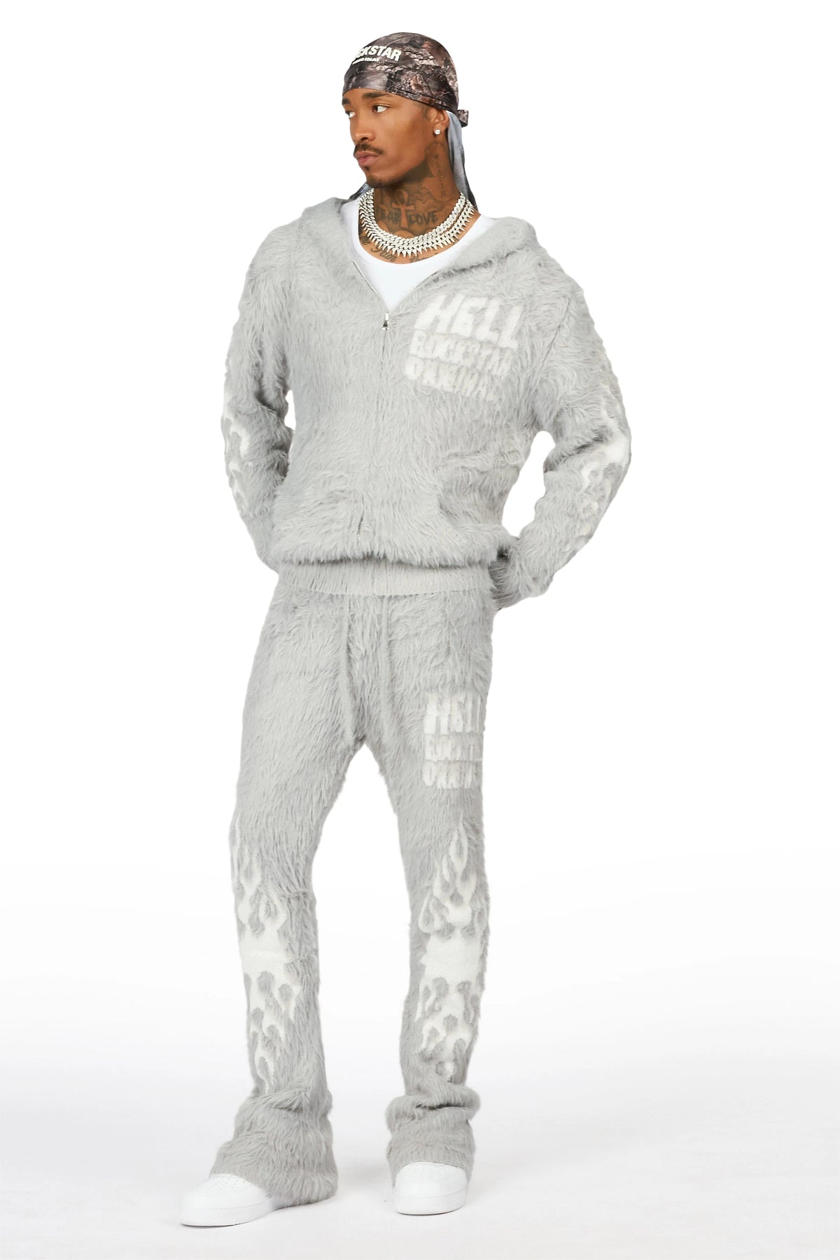 Toshio Grey Stacked Flare Knitted Mohair Track Set