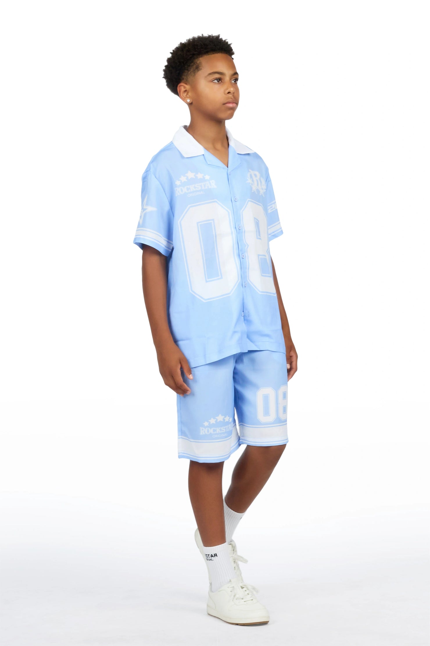 Boys Tim Blue Button Down T-Shirt/Short Set
