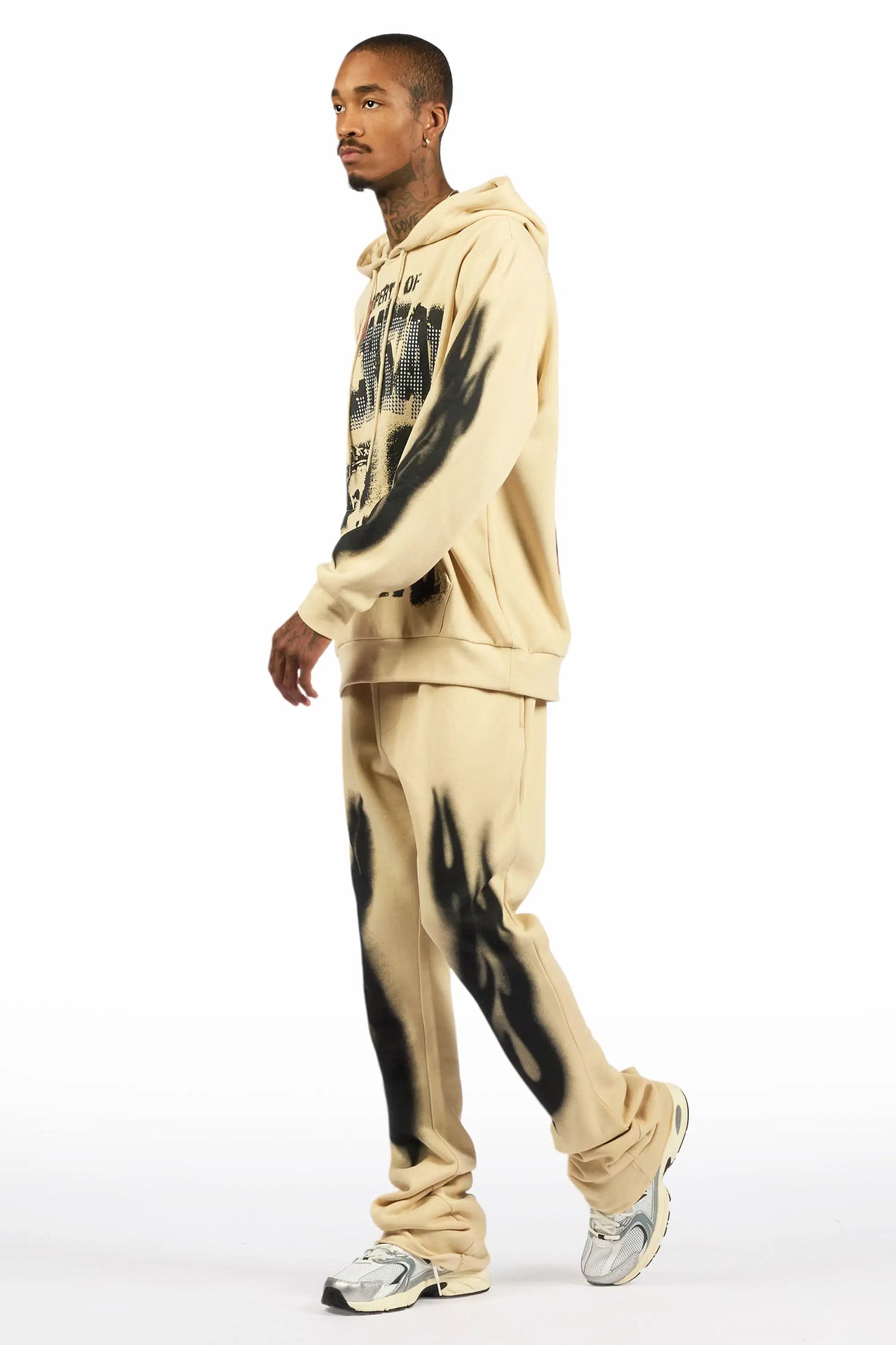 Kyo Beige Hoodie Stacked Track Set