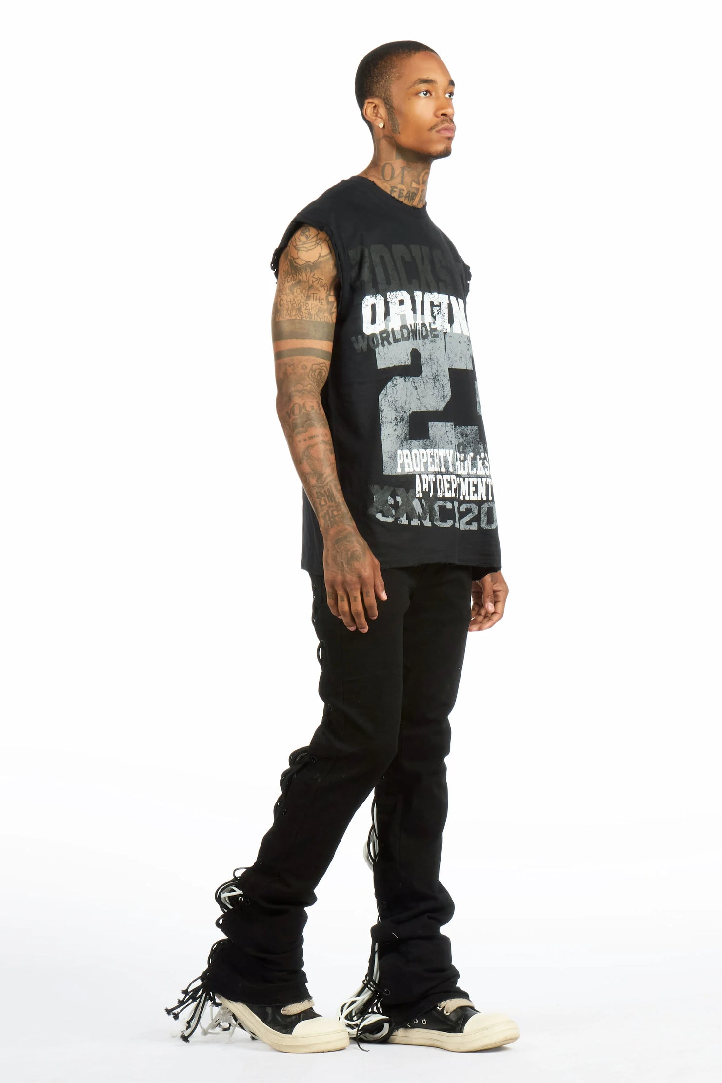 Kyvaris Black/White Oversized Graphic T-Shirt & Otto Stacked Flare Jean Set