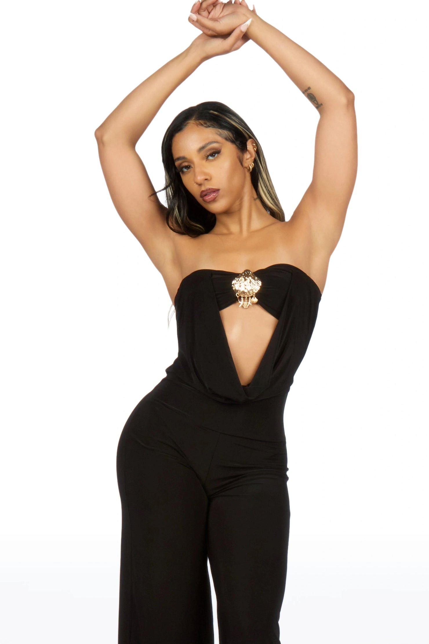 Drama-tic Black Strapless Cut-Out Jumpsuit