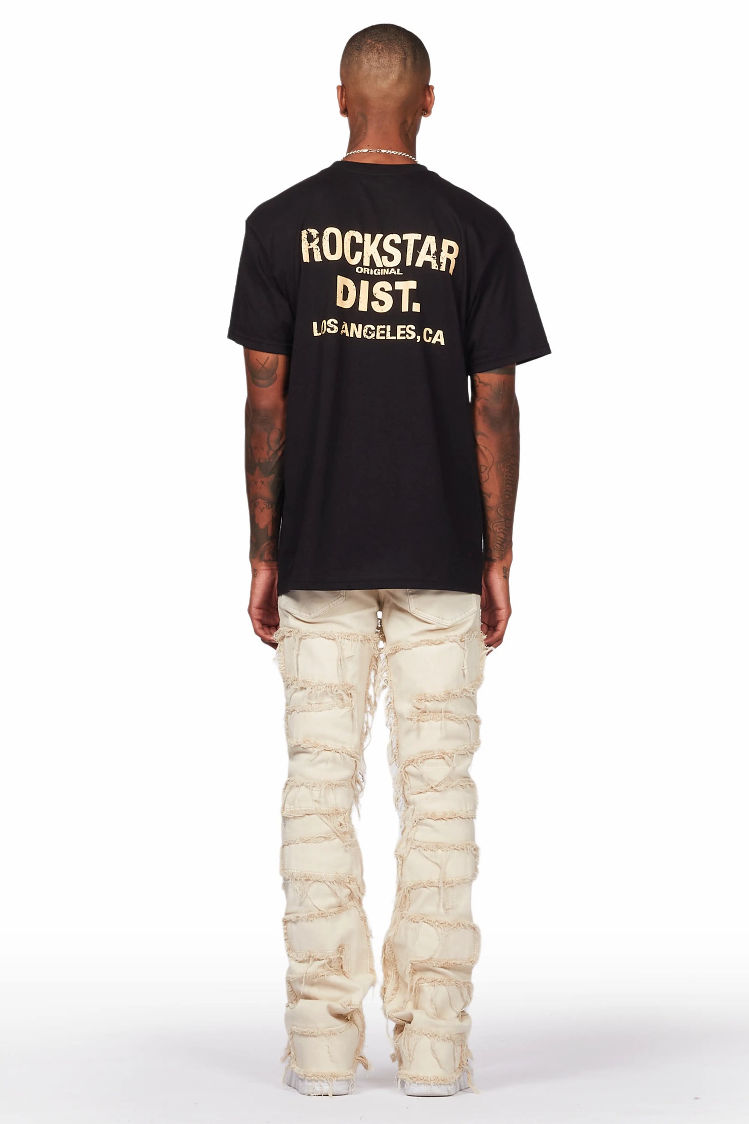 Tacito Beige Painter Stacked Flare Jean