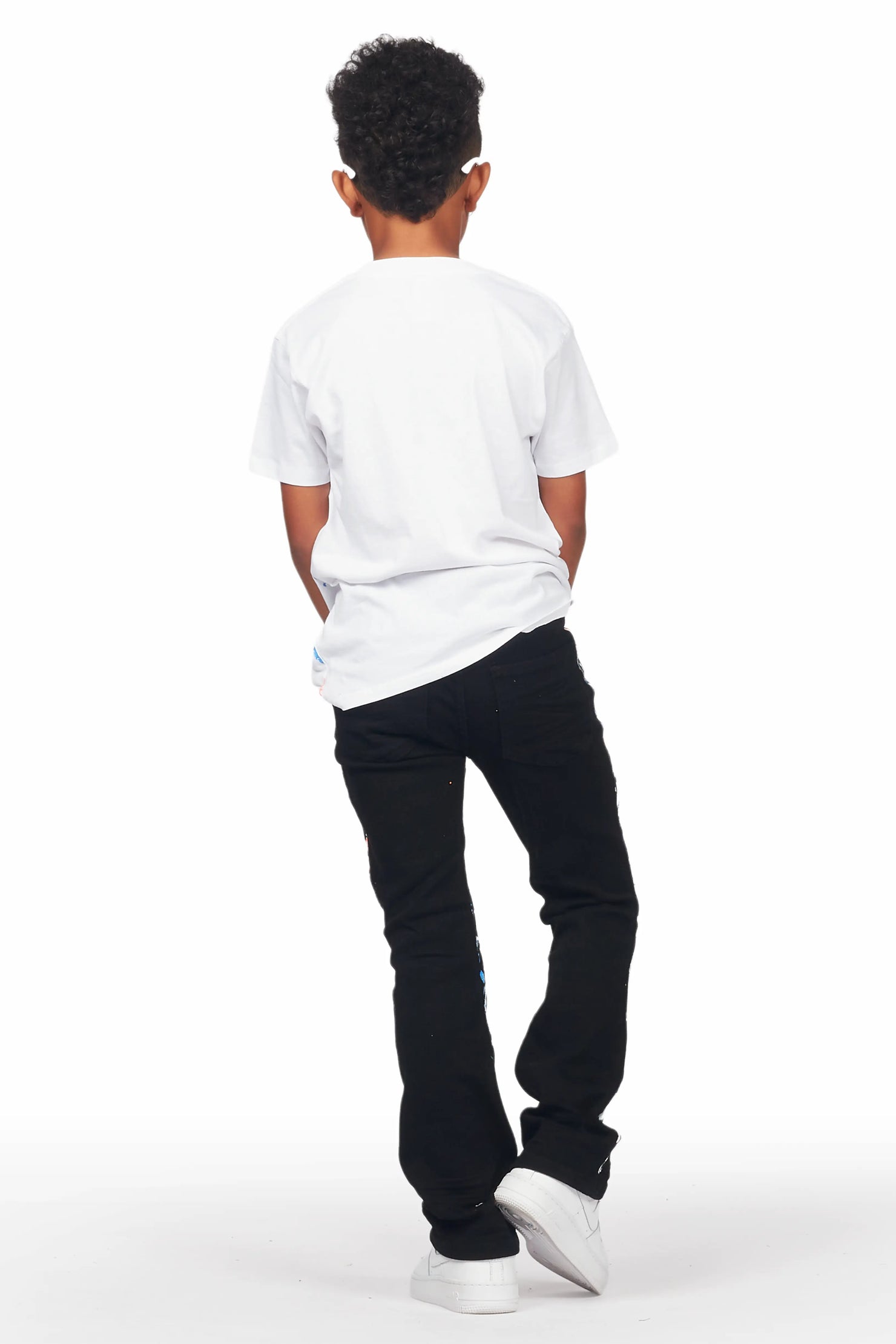 Boys Travis White T-Shirt/Stacked Flare Jean Set