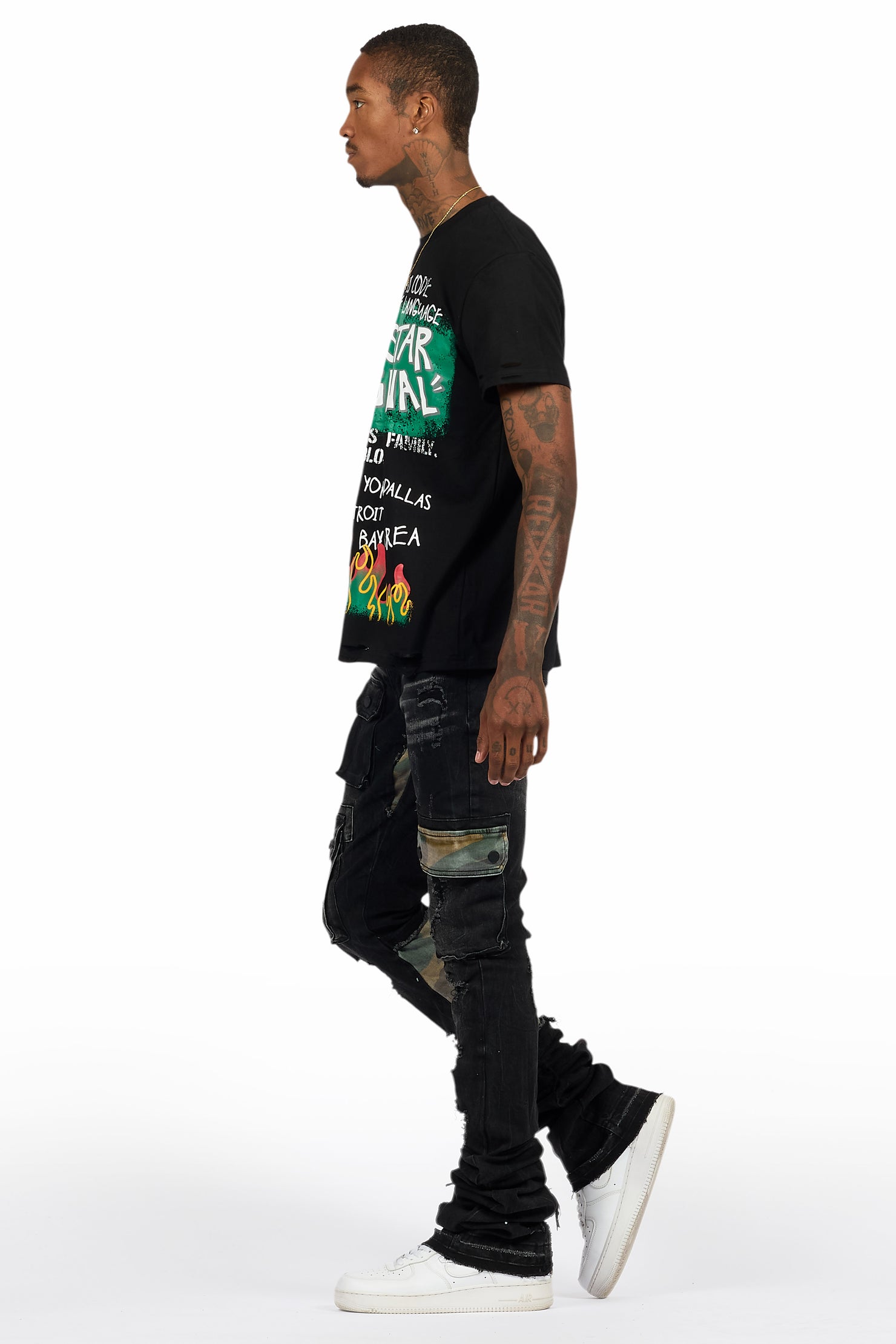 Beno Black T-Shirt/Super Stacked Flare Jean Bundle