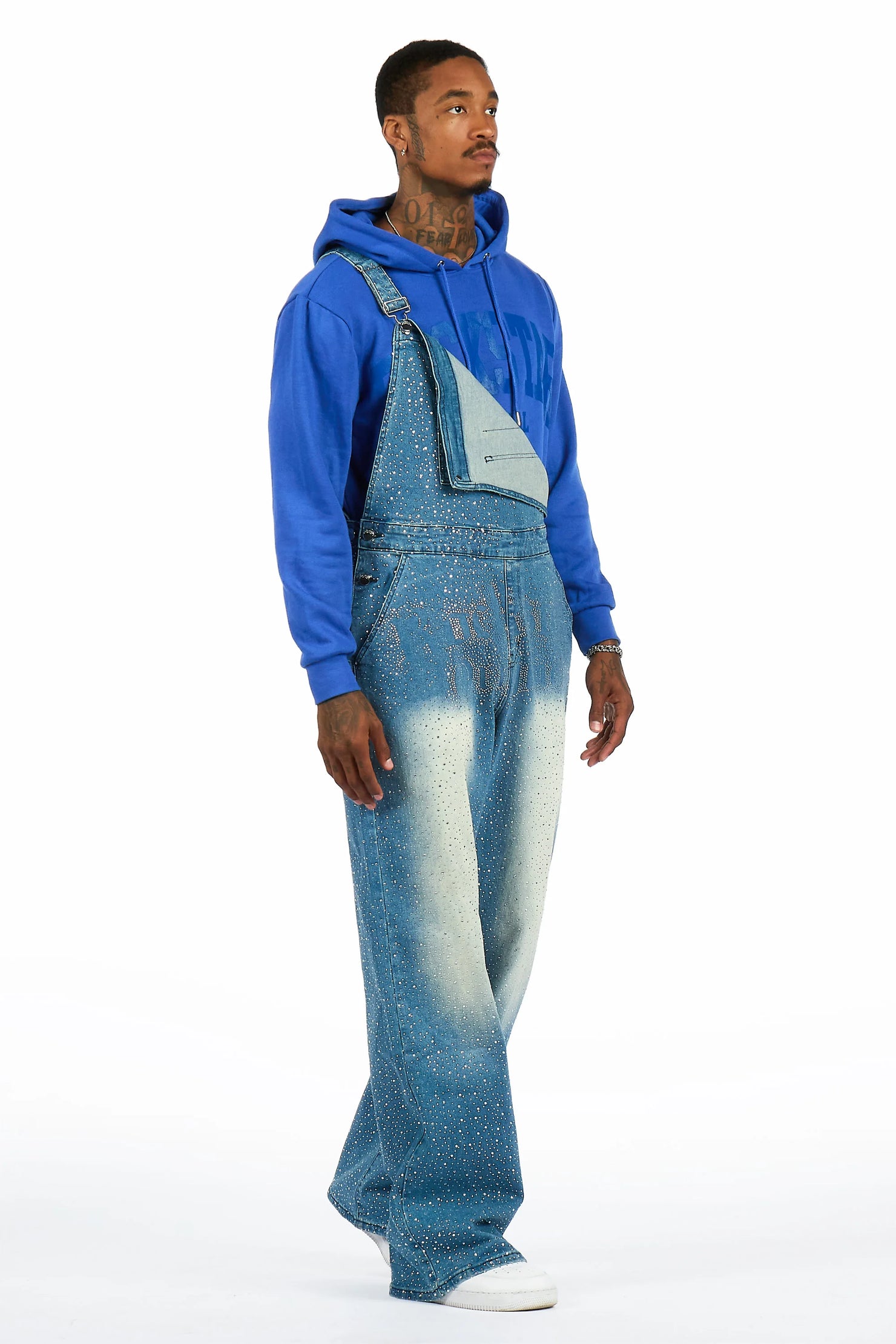 Dezmin Medium Blue Rhinestone Denim Overall