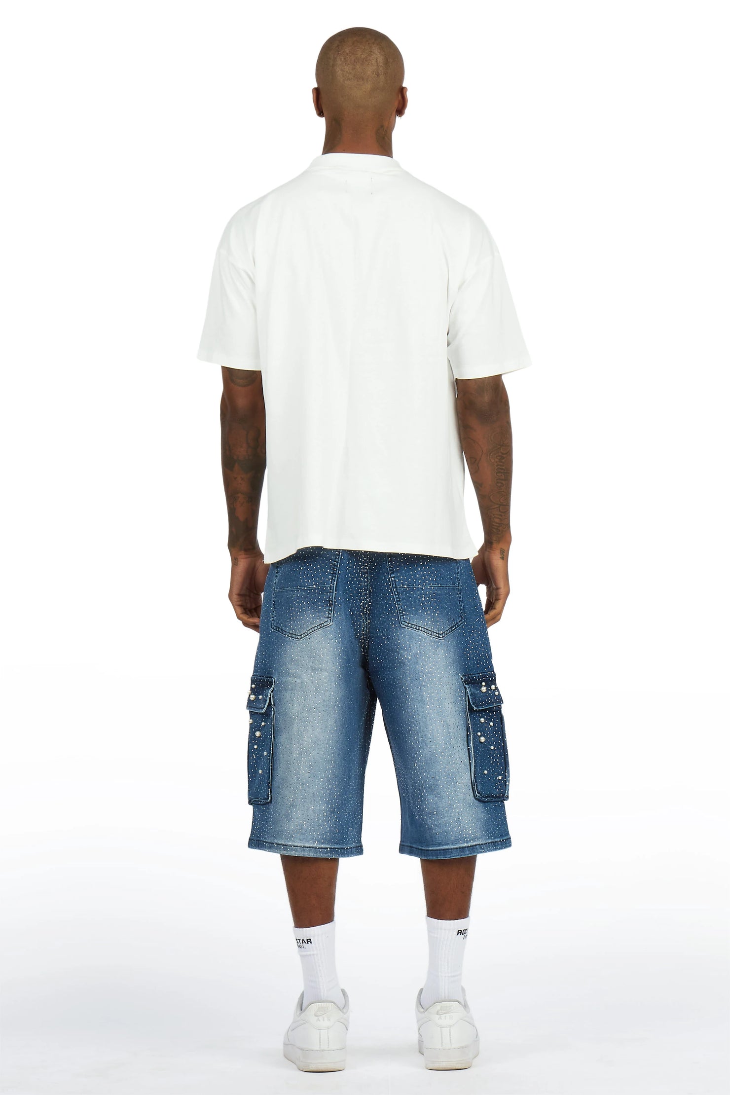 Sevyn White/Blue Rhinestone T-Shirt Denim Jort Set
