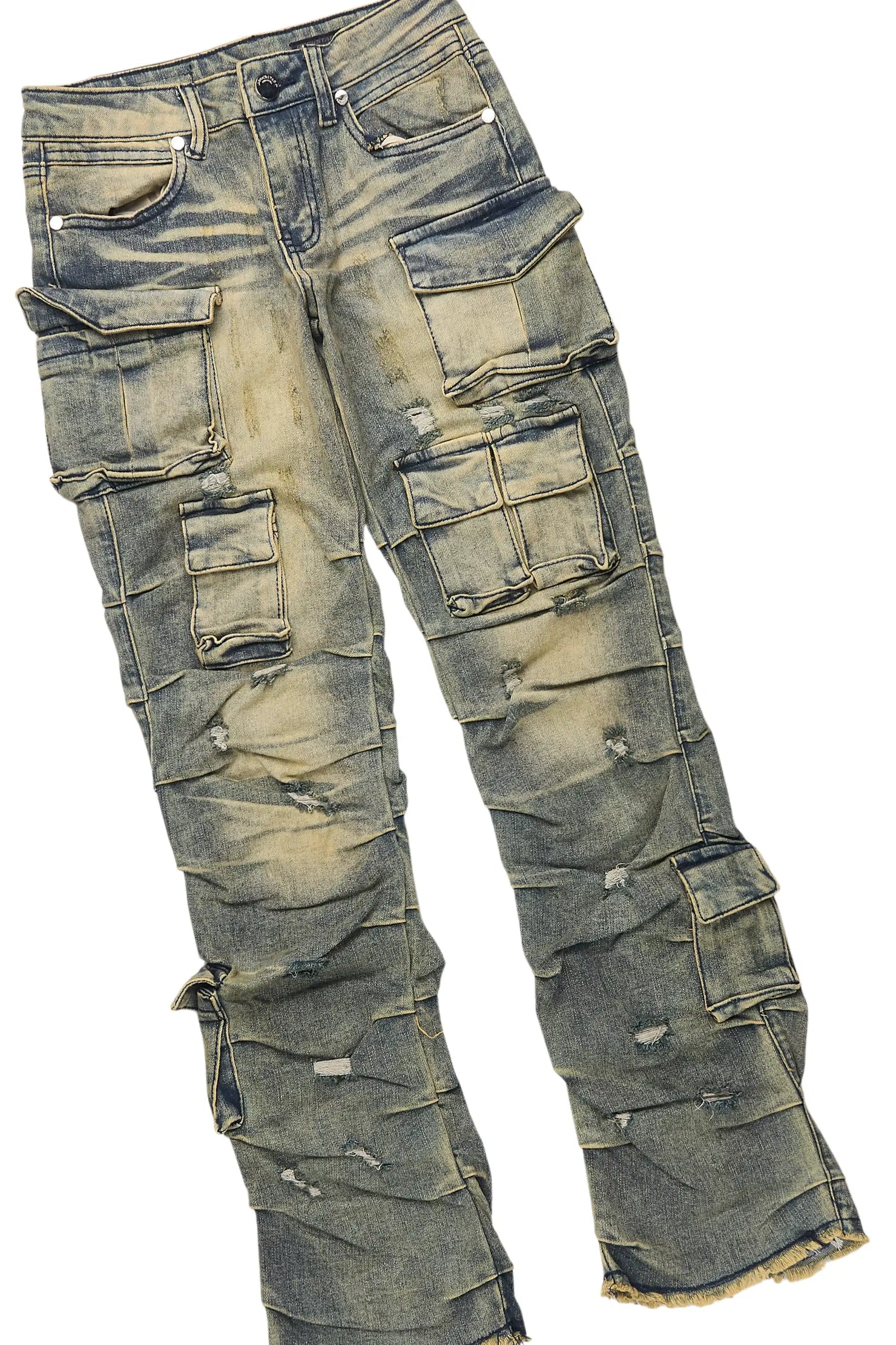 Boys Roeland Beige Hoodie & Gentry Tint Blue Stacked Jean Set