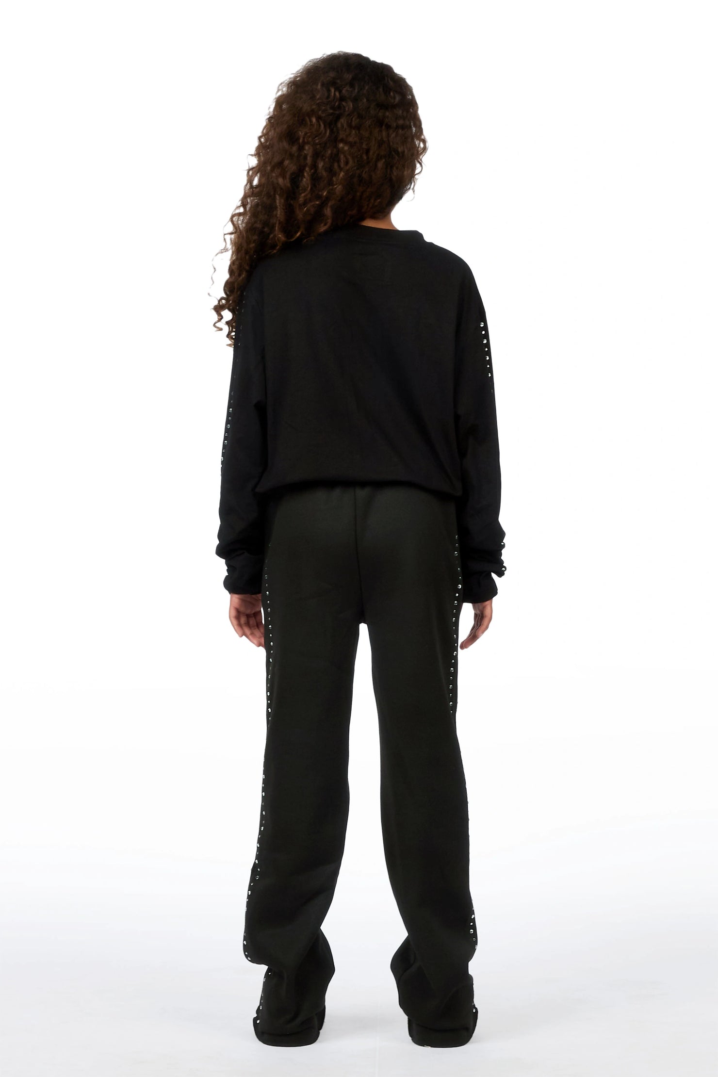Girls Merca Black Rhinestone Long Sleeve Shirt Relaxed Track Set