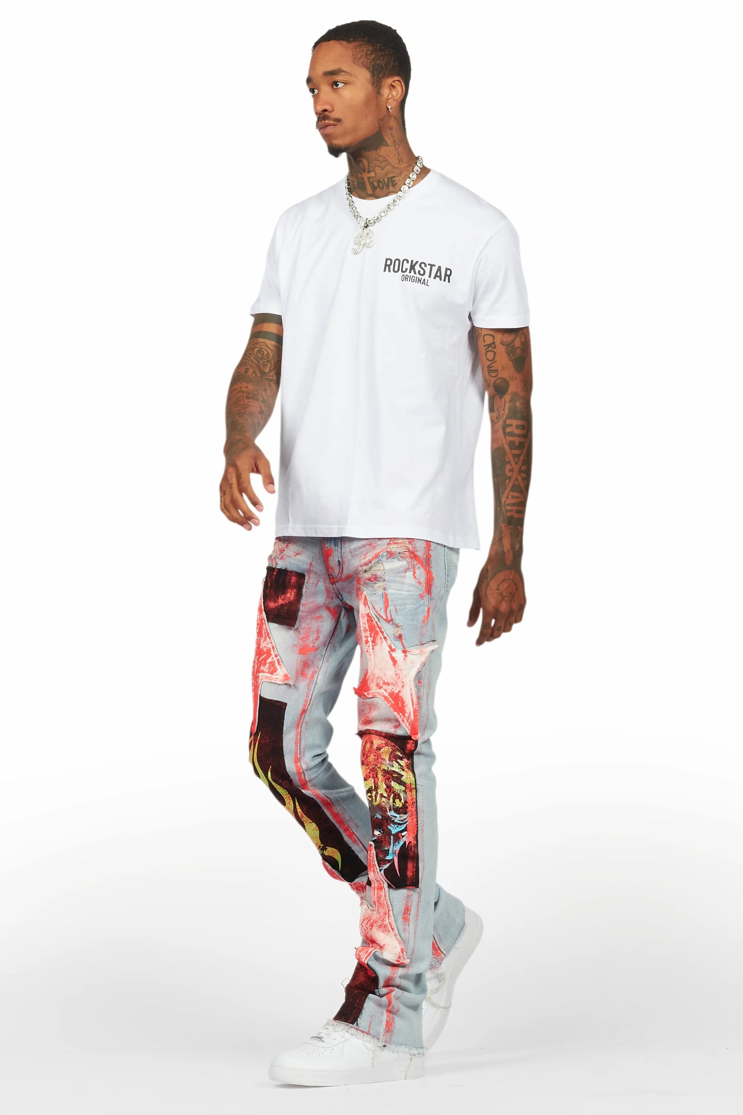 Edge Blue/Red Roller Paint Stacked Flare Jean