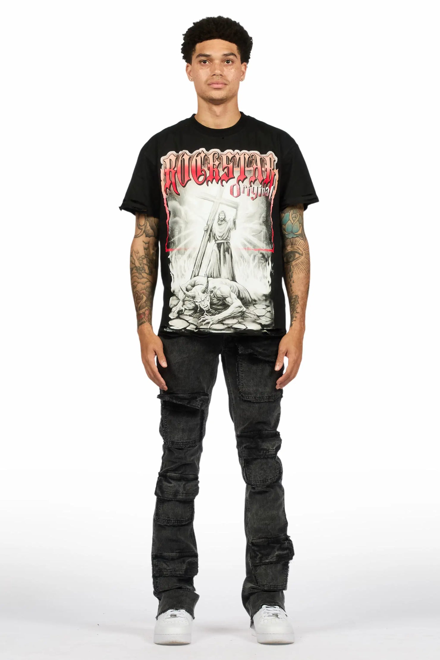 Petrus Grey Stacked Flare Corduroy Pant