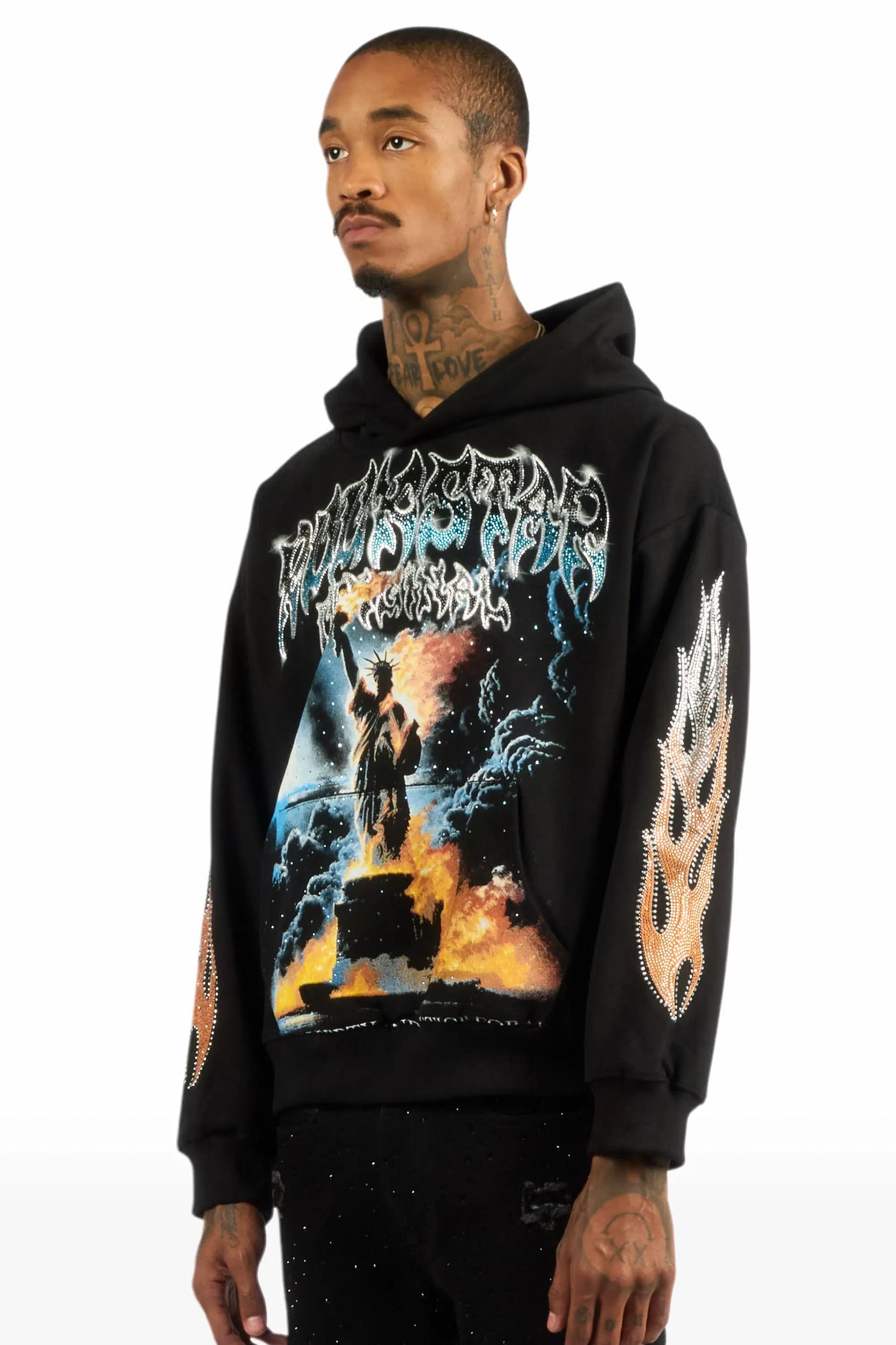 Liberta Black Rhinestone Oversized Hoodie