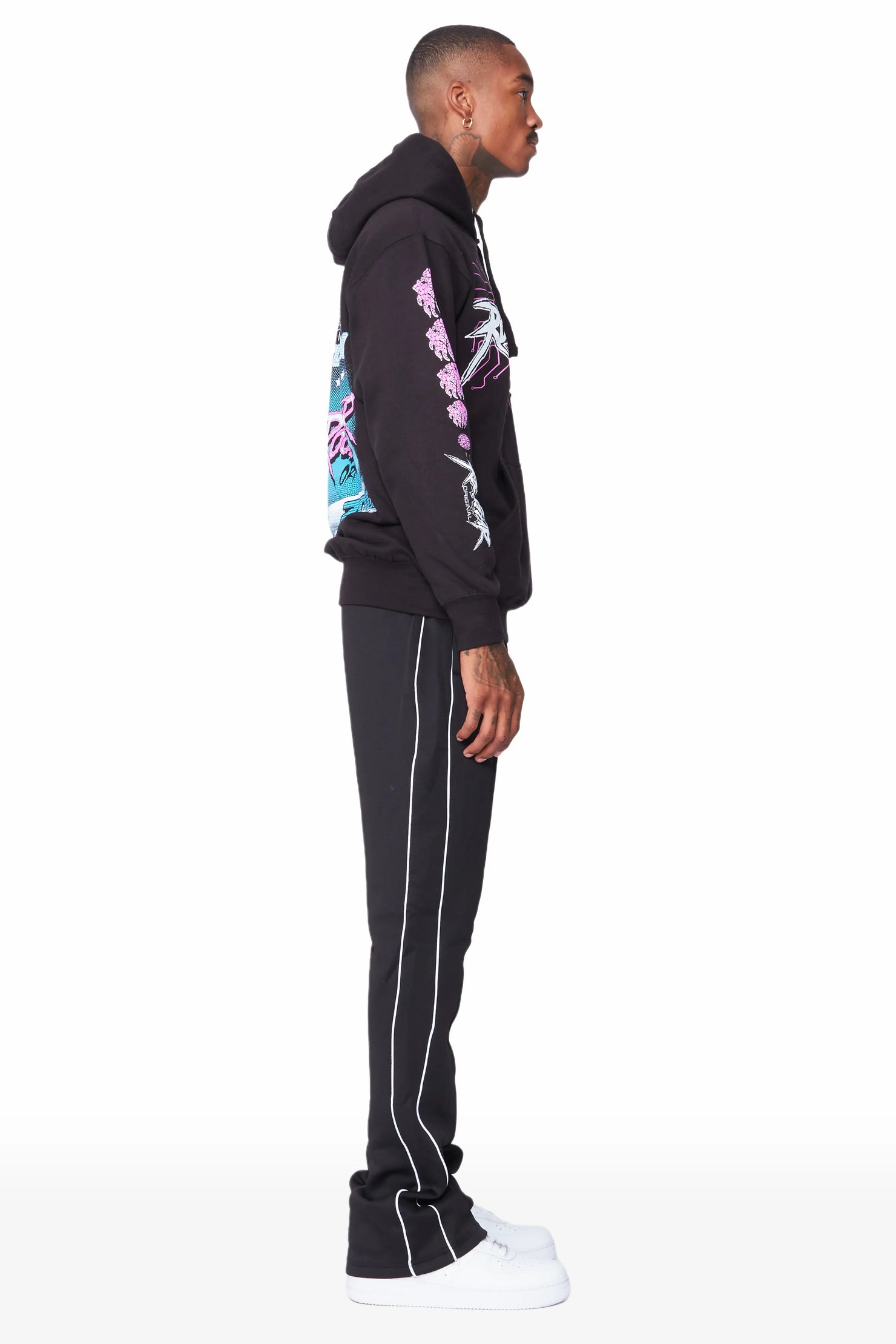 Race Black Hoodie Stacked Flare Track Set